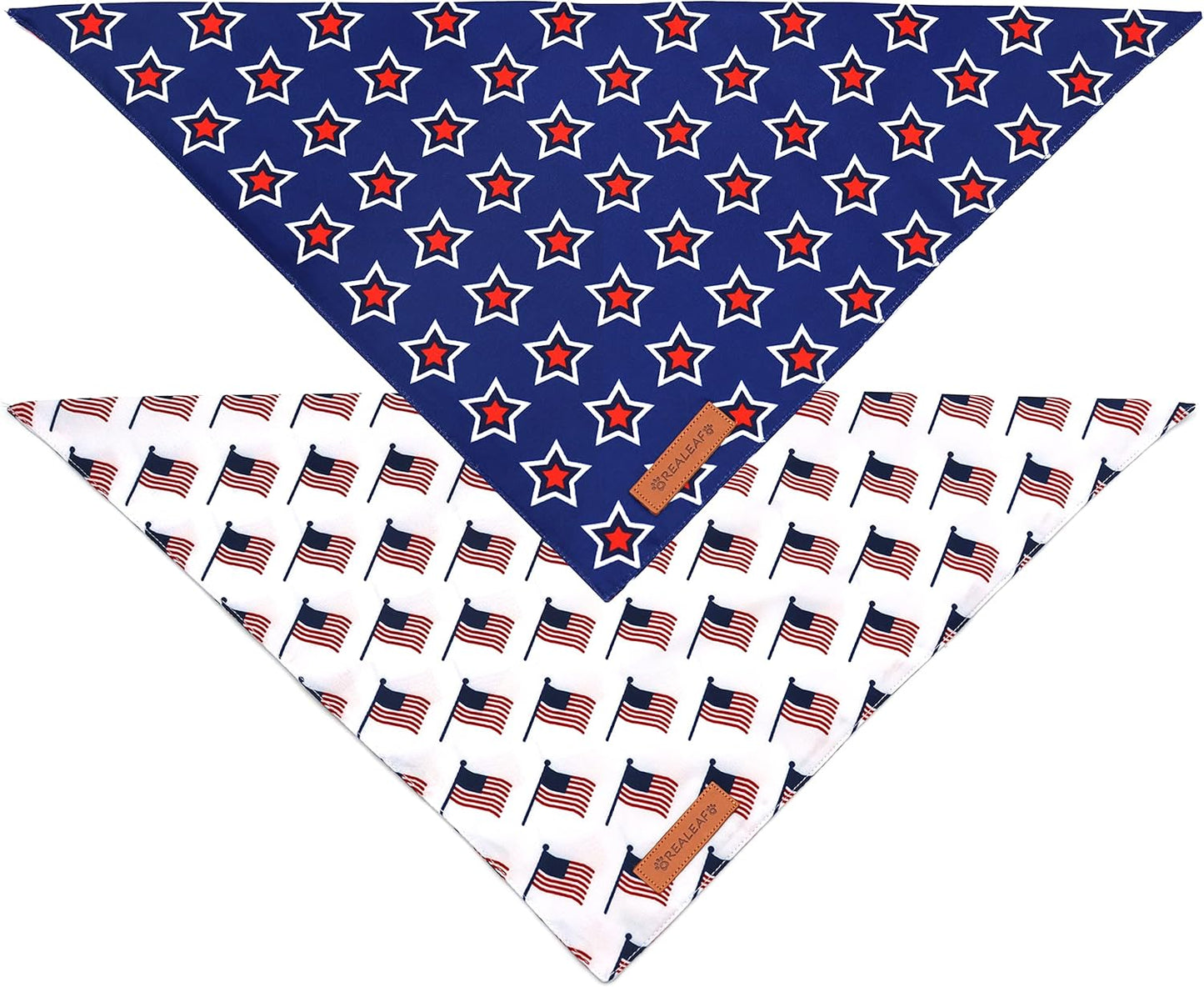 Realeaf American Flag Dog Bandanas 2 Pack, Triangle Reversible 4th of July Pet Scarf for Boy and Girl, Premium Durable Fabric, Patriotic Bandana for Small Medium Large and Extra Large Dogs (X-Large)