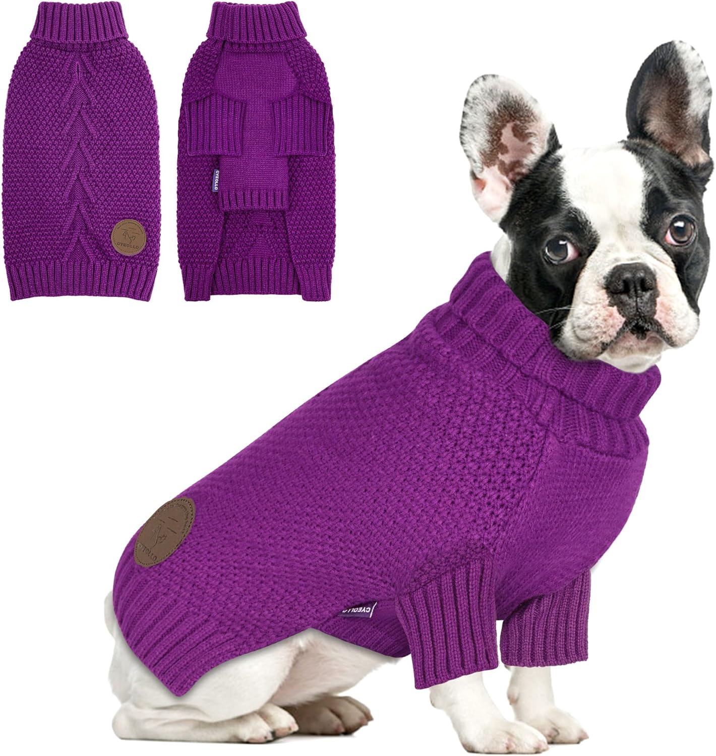 cyeollo Dog Sweater Pullover Turtleneck for Dogs, Classic Knitwear Fall Winter Cold Weather Dog Clothes Warm Pet Apparel Small Medium Large Dog Sweaters, Purple XL