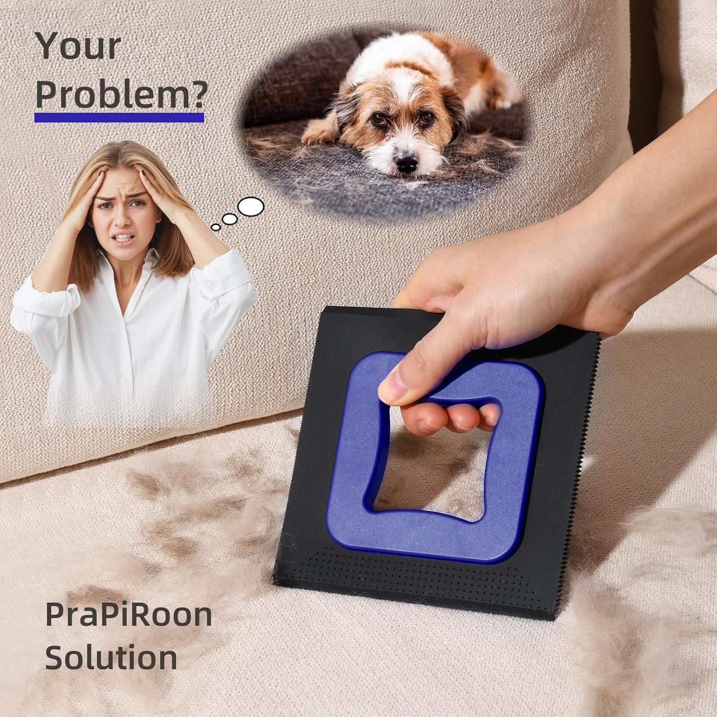 3 in 1 Mini Pet Hair Removal Tool, Dog and Cat Square Hair Remover for Car Detailing Supplies, Clothes, Couch and Carpet, Fur Cleaning Supplies for Furniture-Ergonomic and Anti-Slip, Mini Pet Supplies