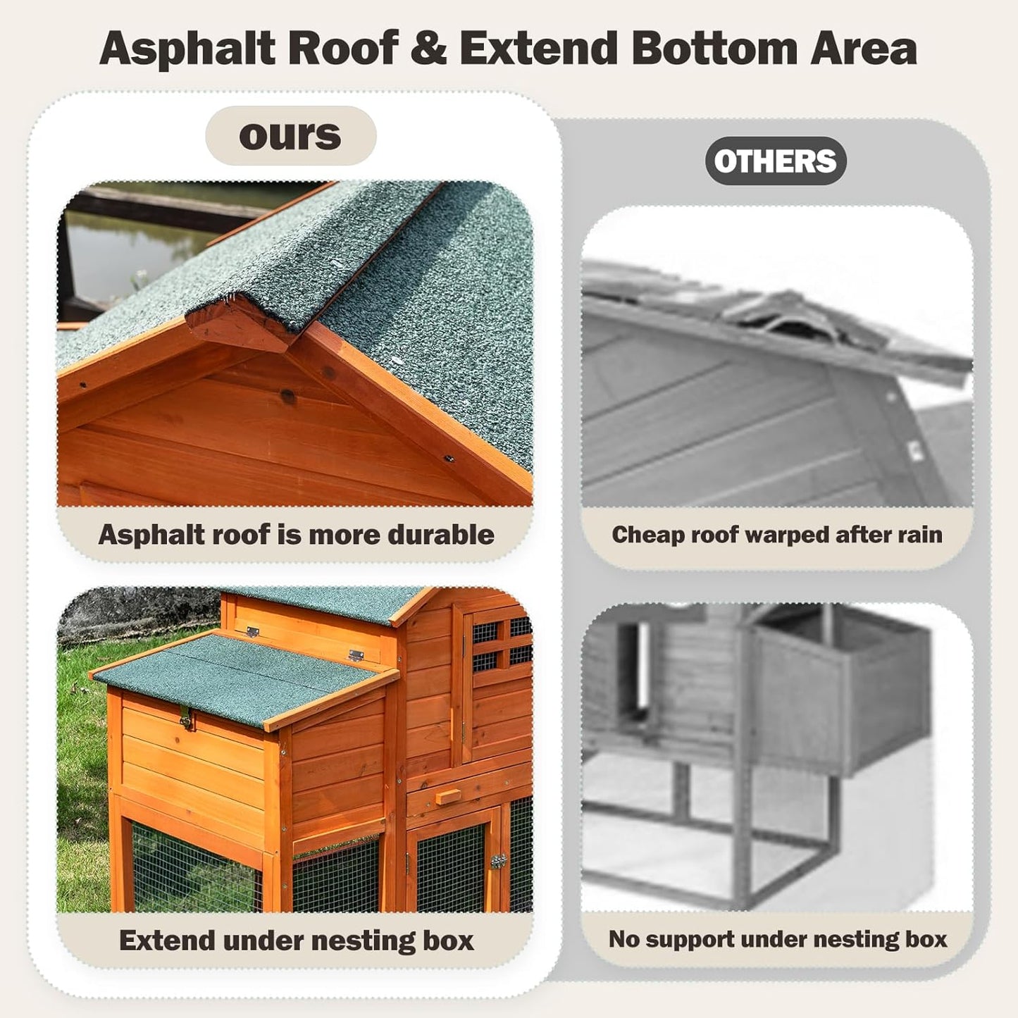 Chicken Coop for 4-6 Chickens Outdoor Wooden Hen House Poultry Pet Hutch for Backyard w/Run Cage & Nesting Box