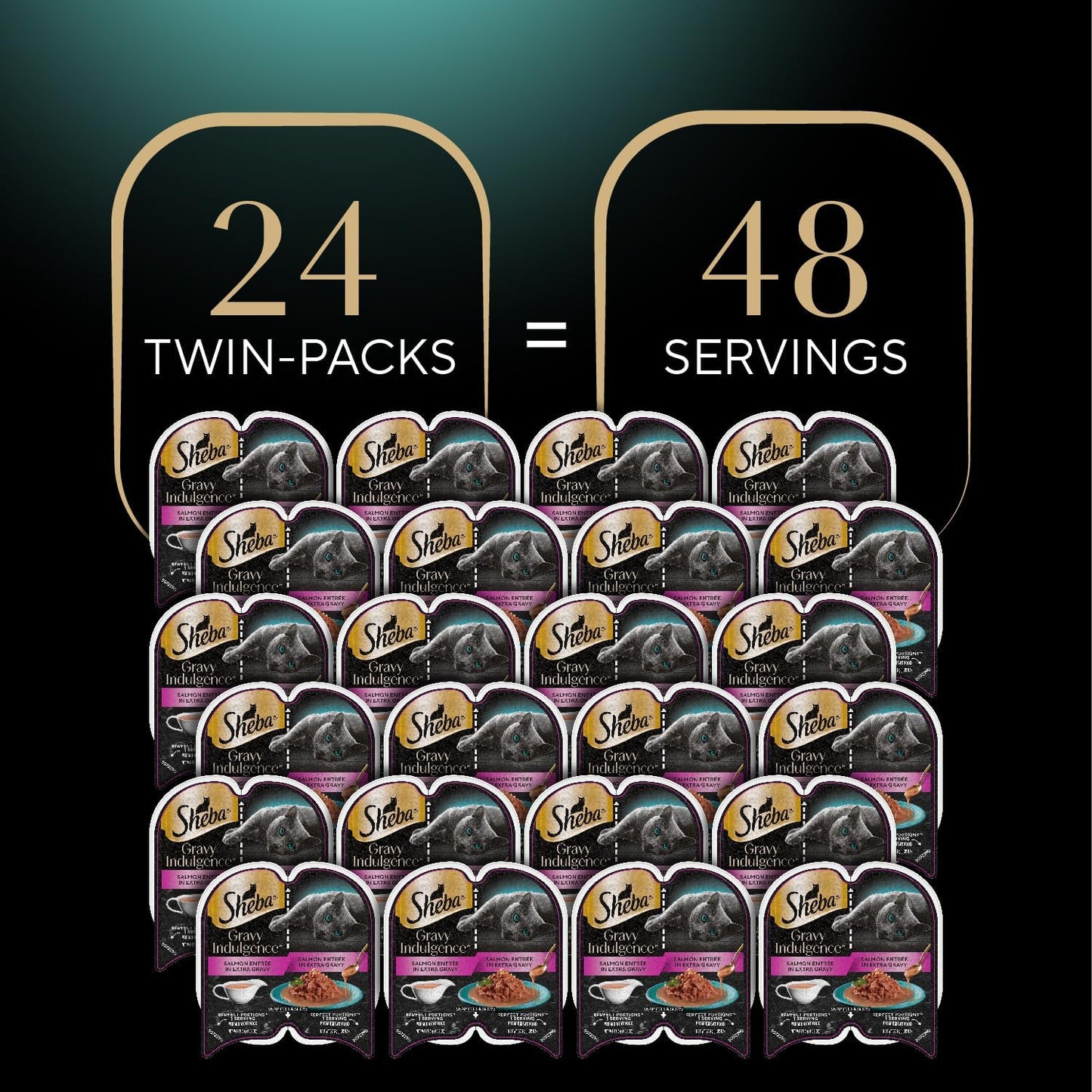 Sheba Gravy Indulgence Adult Wet Cat Food Salmon Entree in Extra Gravy, 2.6 oz. Twin-Pack Trays (24 Count, 48 Servings)