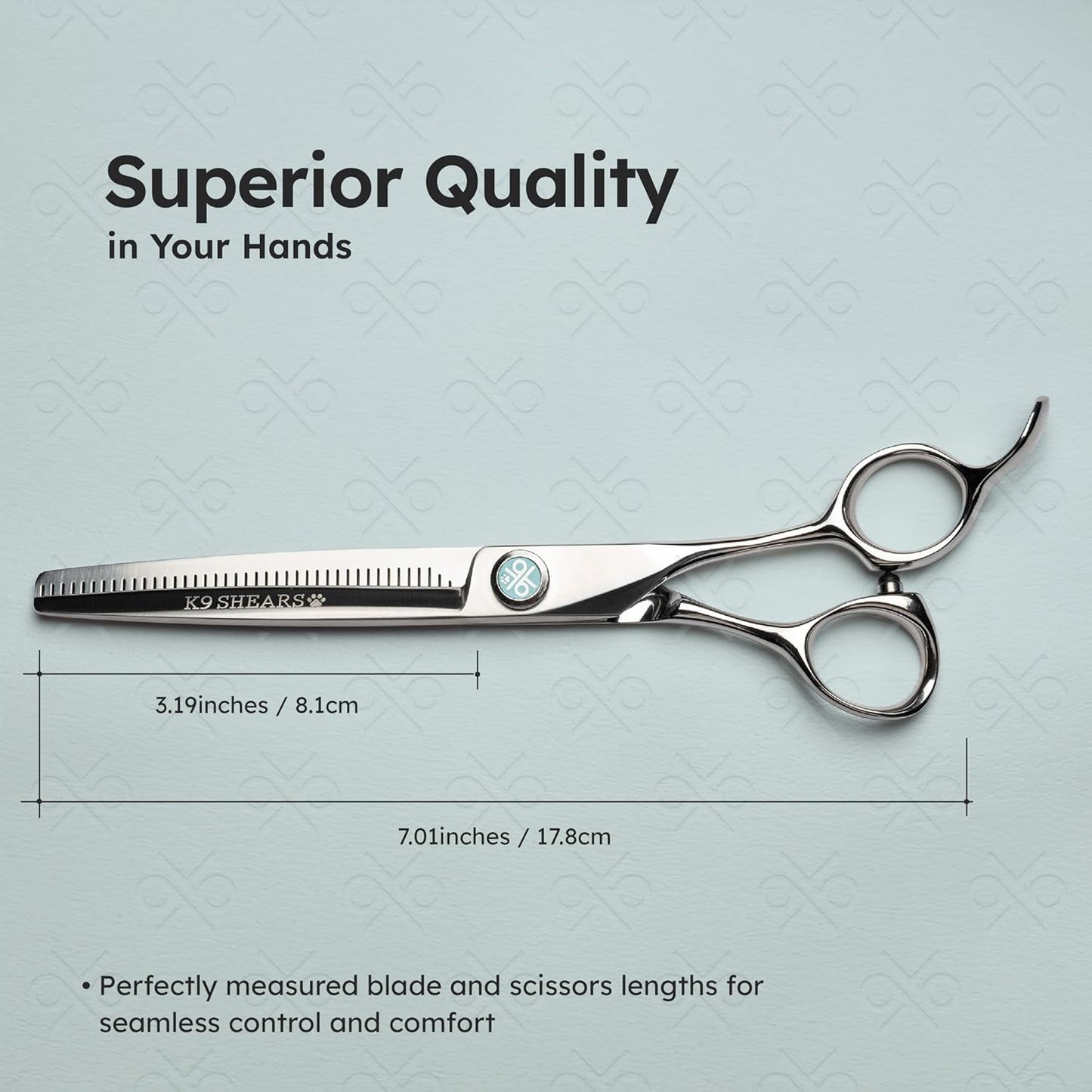 8” Dog Grooming Scissors – VG10 Japanese Steel Professional Pet Thinning Shears for Cats & Dogs | Clean Cut & Precise Trimming | Lightweight, Ergonomic, Handcrafted | Thinning Rate 50% | K9 Shears