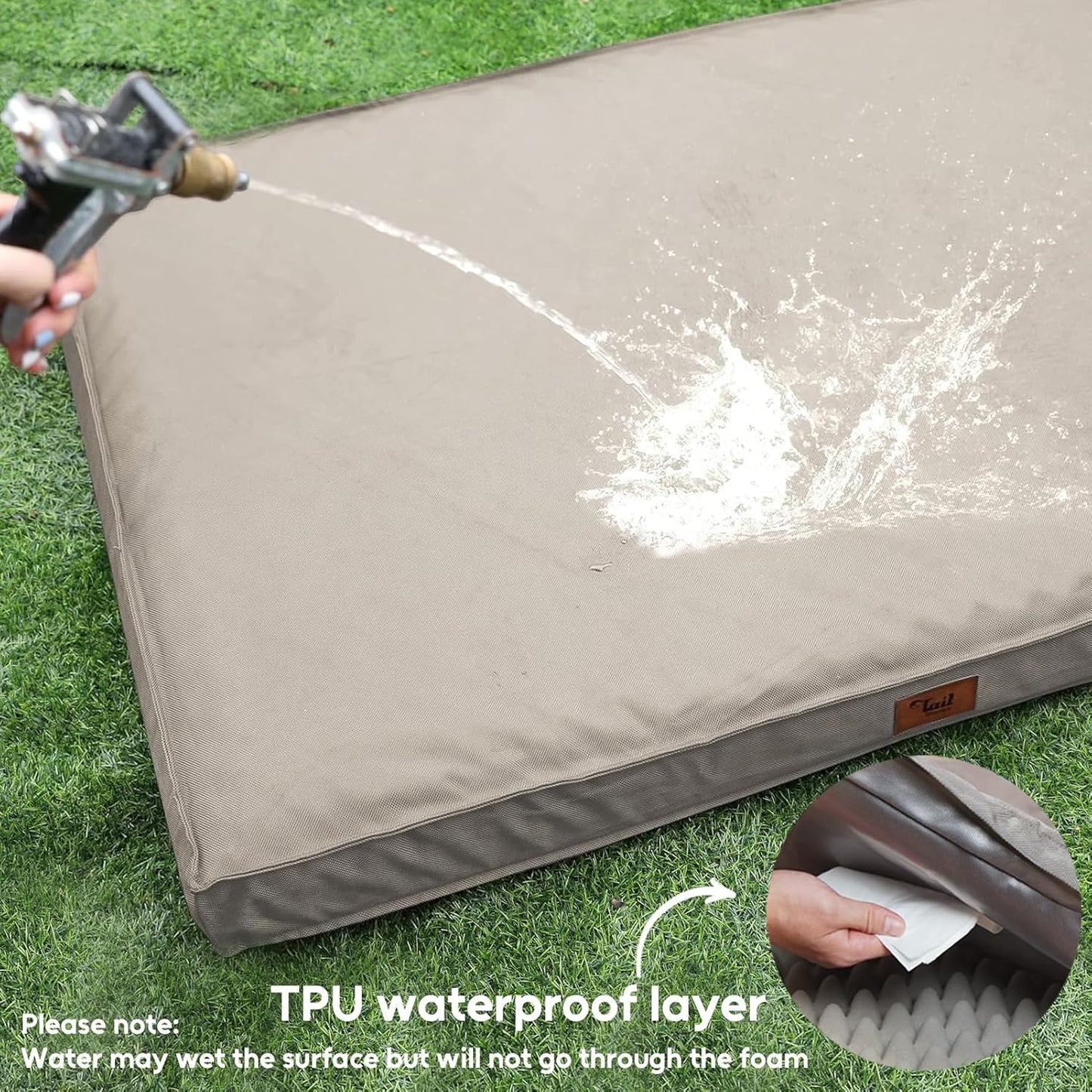 Outdoor Dog Bed for Medium Dogs, Waterproof Dog Crate Bed for Puppy Beds, Orthopedic Egg Crate Foam Pet Bed with Washable and Removable Oxford Cover, Khaki