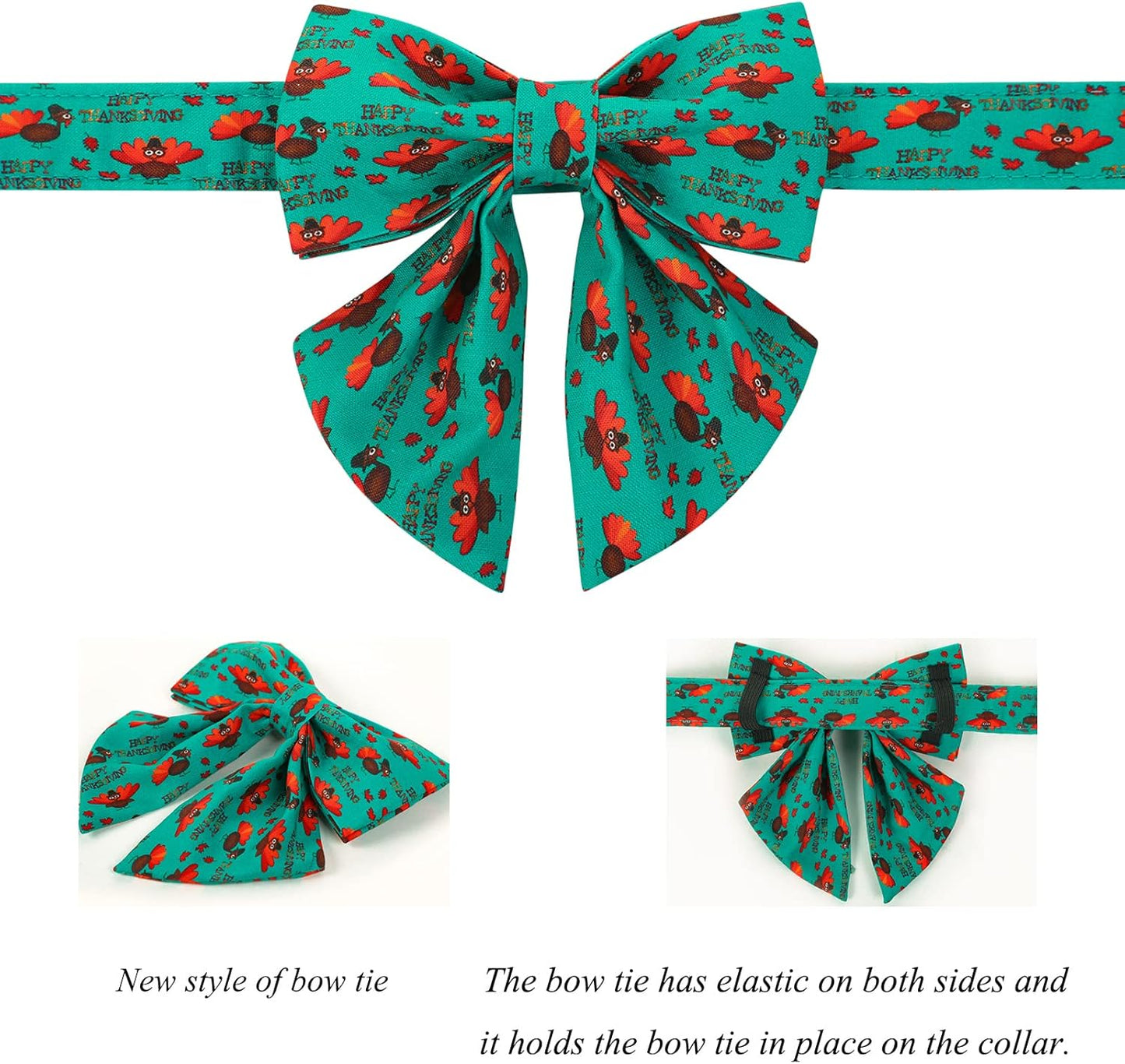 Lionet Paws Thanksgiving Day Dog Collar with Bowtie, Dog Sailor Bow Collar with Metal Buckle for Dogs and Cats, Adjustable Comfortable Dog Collar Girl Gift, S, Neck 10-16 in