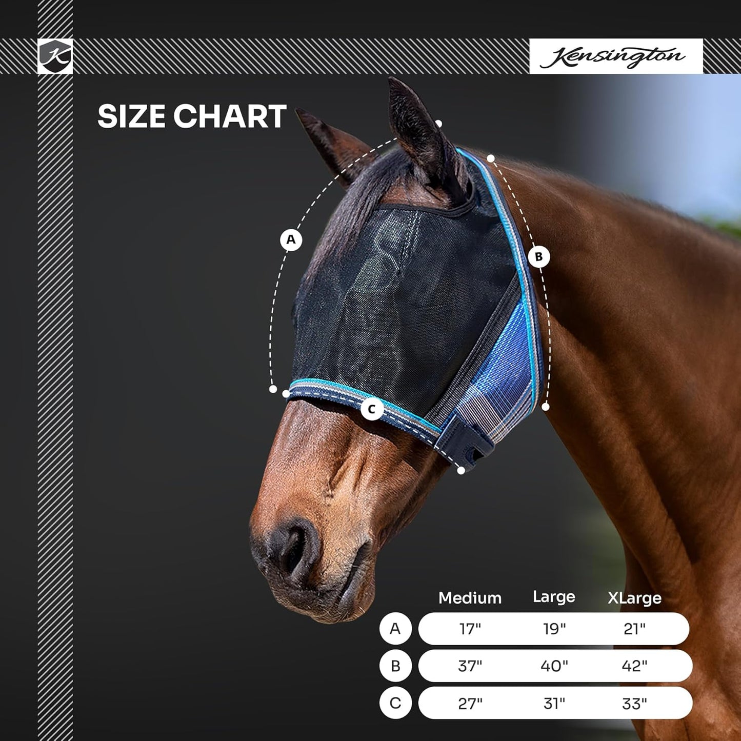 Kensington UViator CatchMask Horse Fly Mask with Web Trim UV Eye Protection Mask for Horse - XL, Atlantis