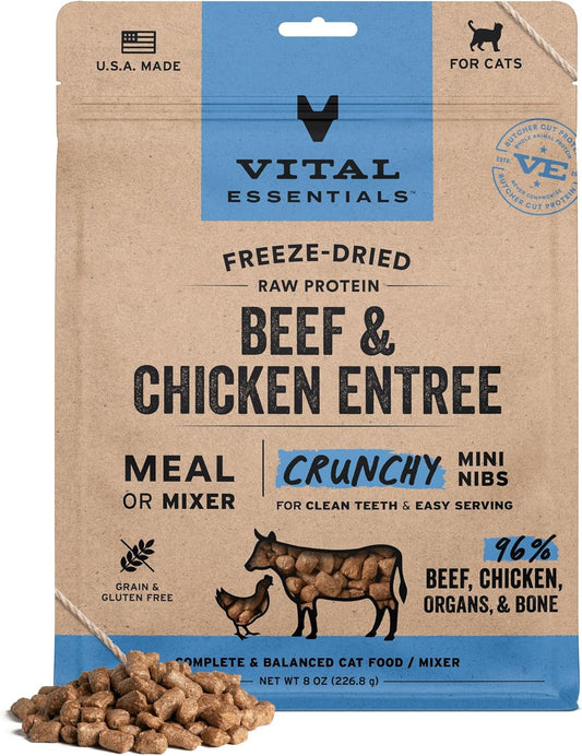 Vital Essentials Freeze-Dried Raw Beef & Chicken Meal or Mixer Cat Food Crunchy Nibs, 8 oz