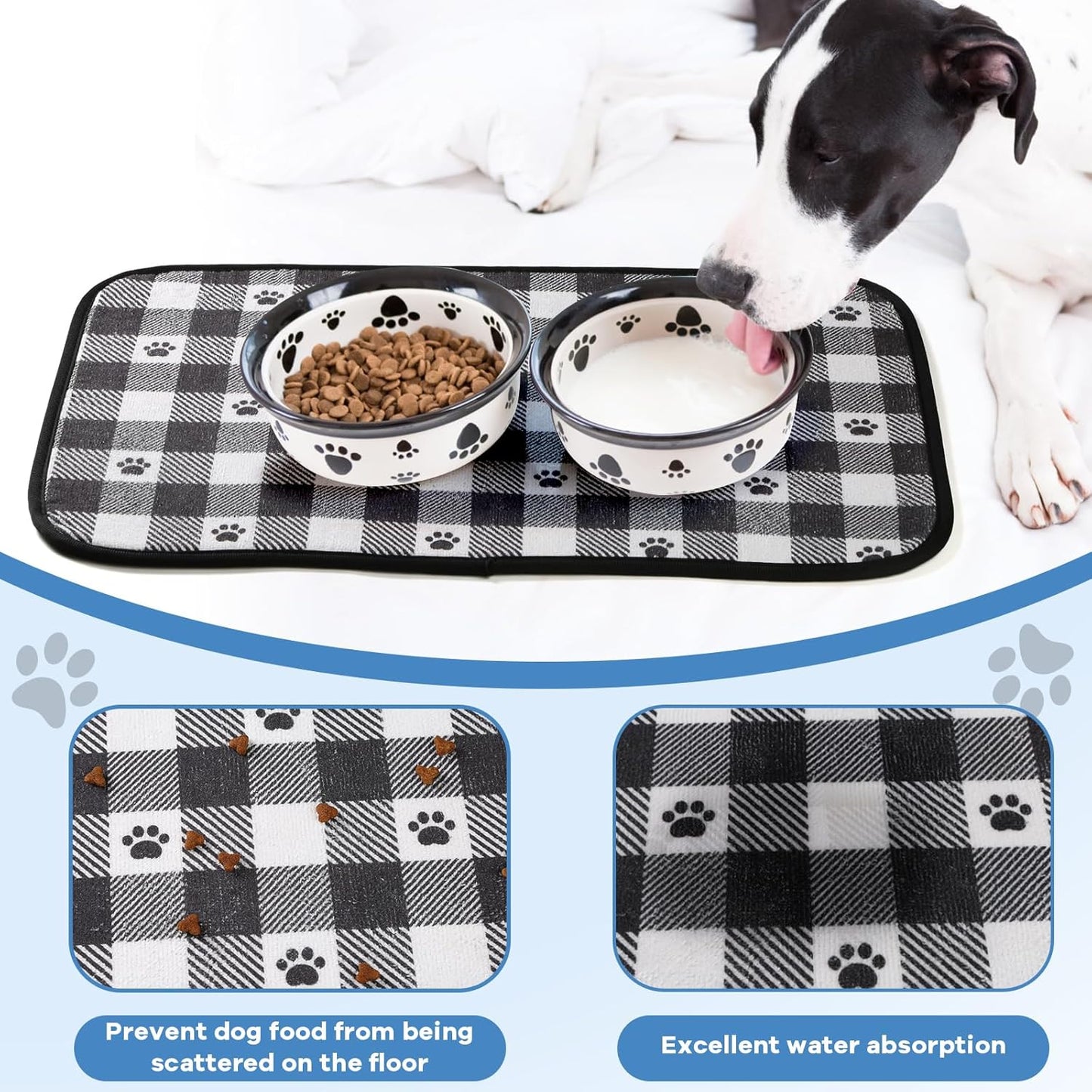 Dog Food Mats, Pet Bowl Mats, Super Absorbent and Dry, Prevents Spills, Non-Slip Design, Easy to Wash Machine Washable 14''x24'' (2 Pack)
