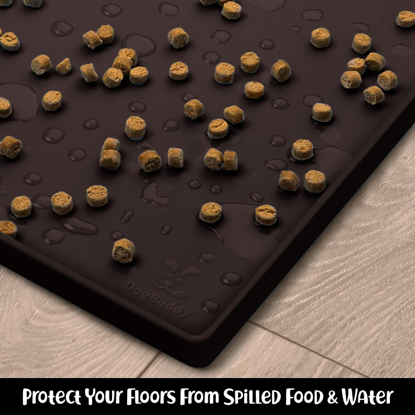 DogBuddy Dog Food Mat – Waterproof Dog Bowl Mat for Food and Water, Silicone Pet Feeding Mats for Floors, Non-Slip Placemat with High Edges for Dogs Bowls, Puppy Essentials (L: 24" x 16", Coffee)