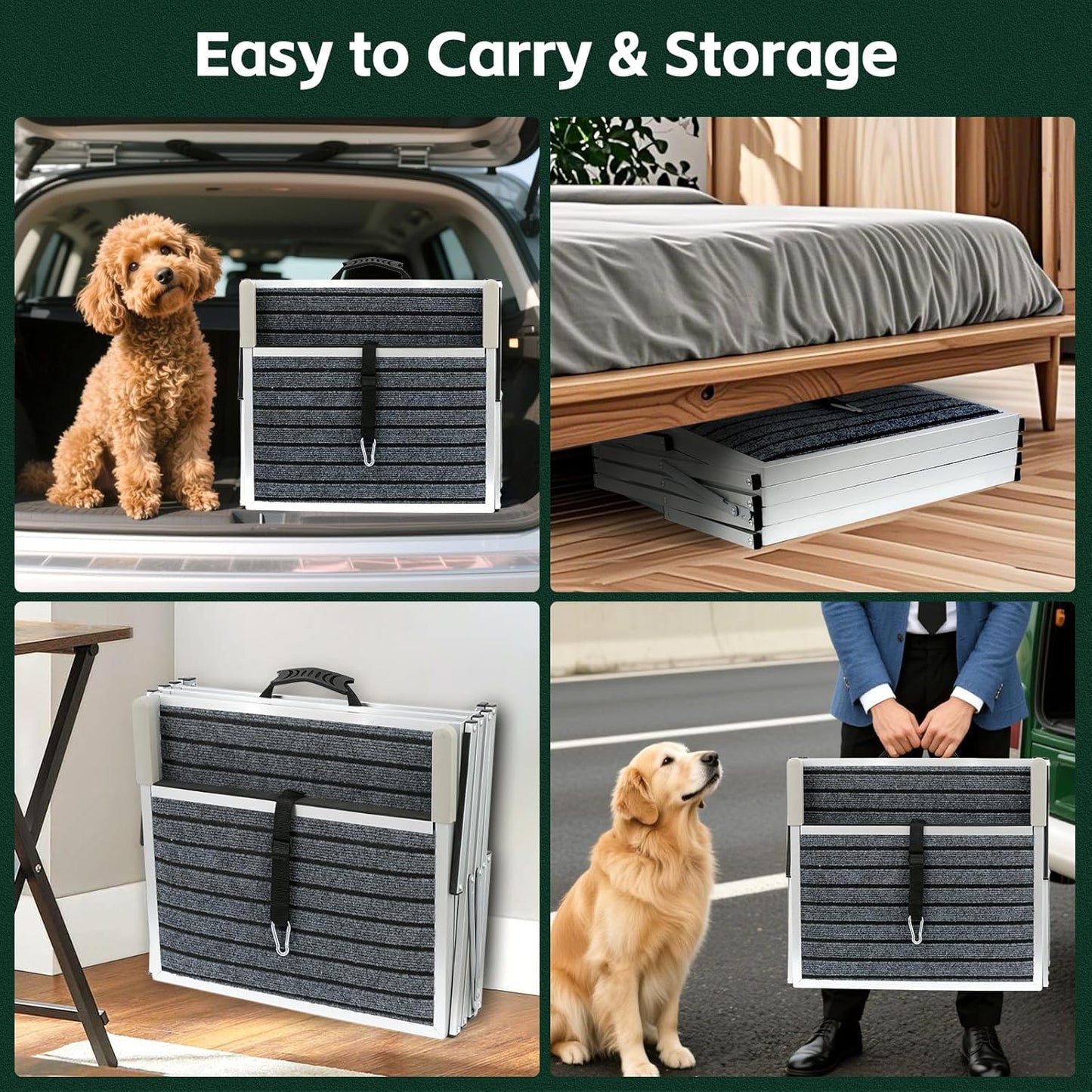 Dog Stairs for Car, Extra Wide Stairs for Large Dogs, Pet Steps Aluminum Foldable Dog Steps for Cars and SUV, High Beds, Trucks, Supports up to 200 lbs (Extra Wide-4 Steps)