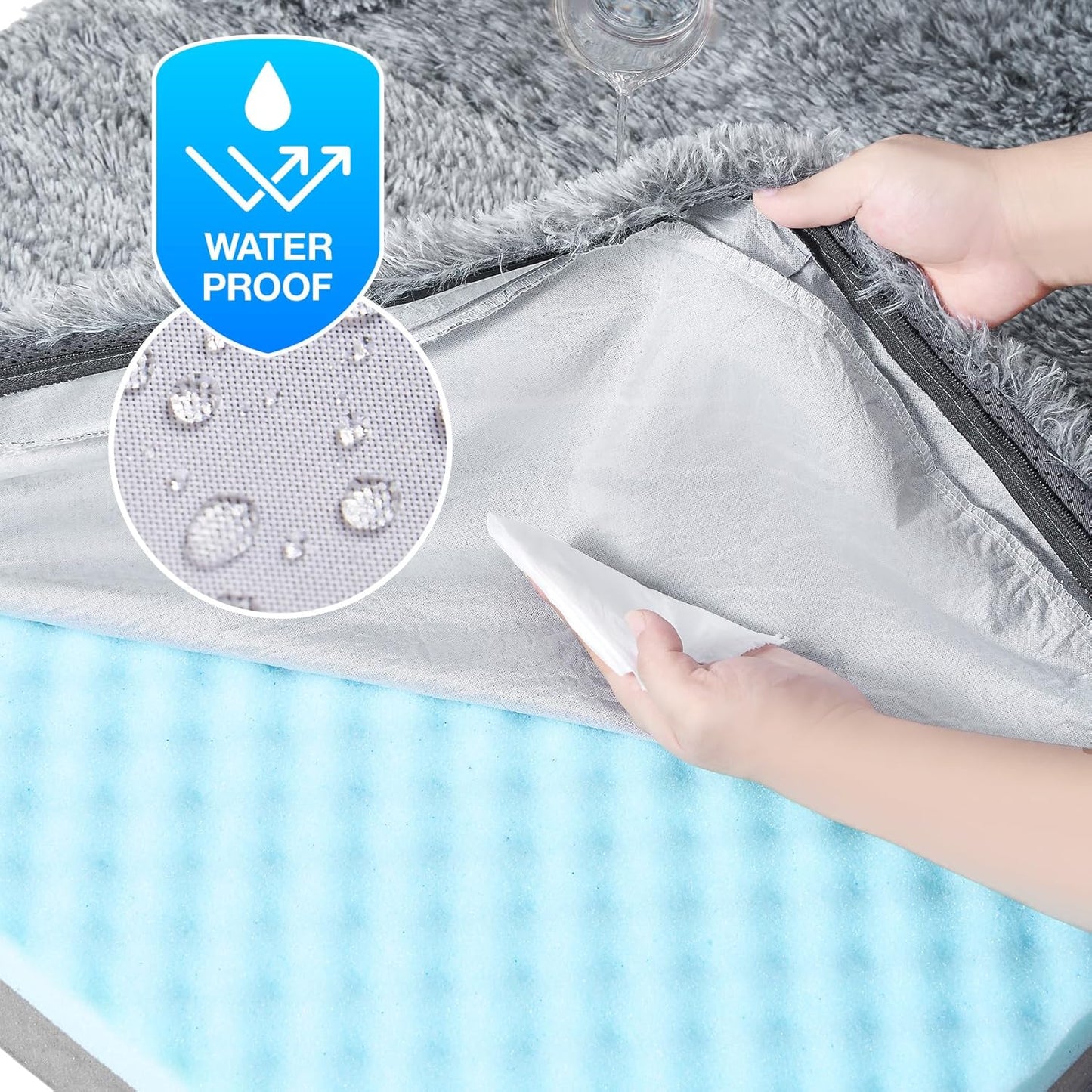 EHEYCIGA Foldable XL Dog Bed, Faux Fur Fluffy Pet Couch Bed for Large Dogs, Orthopedic Calming Memory Foam Big Pet Bed, Washable Soft Pet Sofa Bed with Non-Slip Bottom, Grey, 46"x34"x6.5"