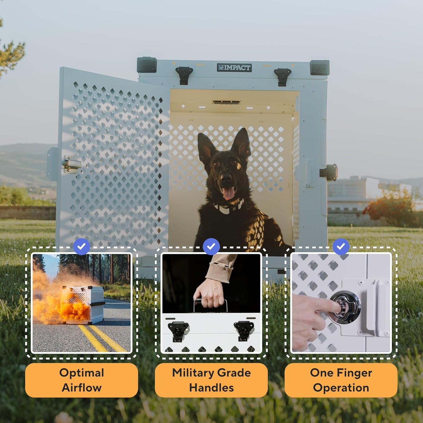 Impact Collapsible Dog Crate - Foldable Hard Crate for XXL Dogs - Heavy Duty Travel Kennel with Powder-Coated Aluminum - Quick Setup for Indoor & Outdoor (Black, 48" (48" L x 27" W x 33" H))