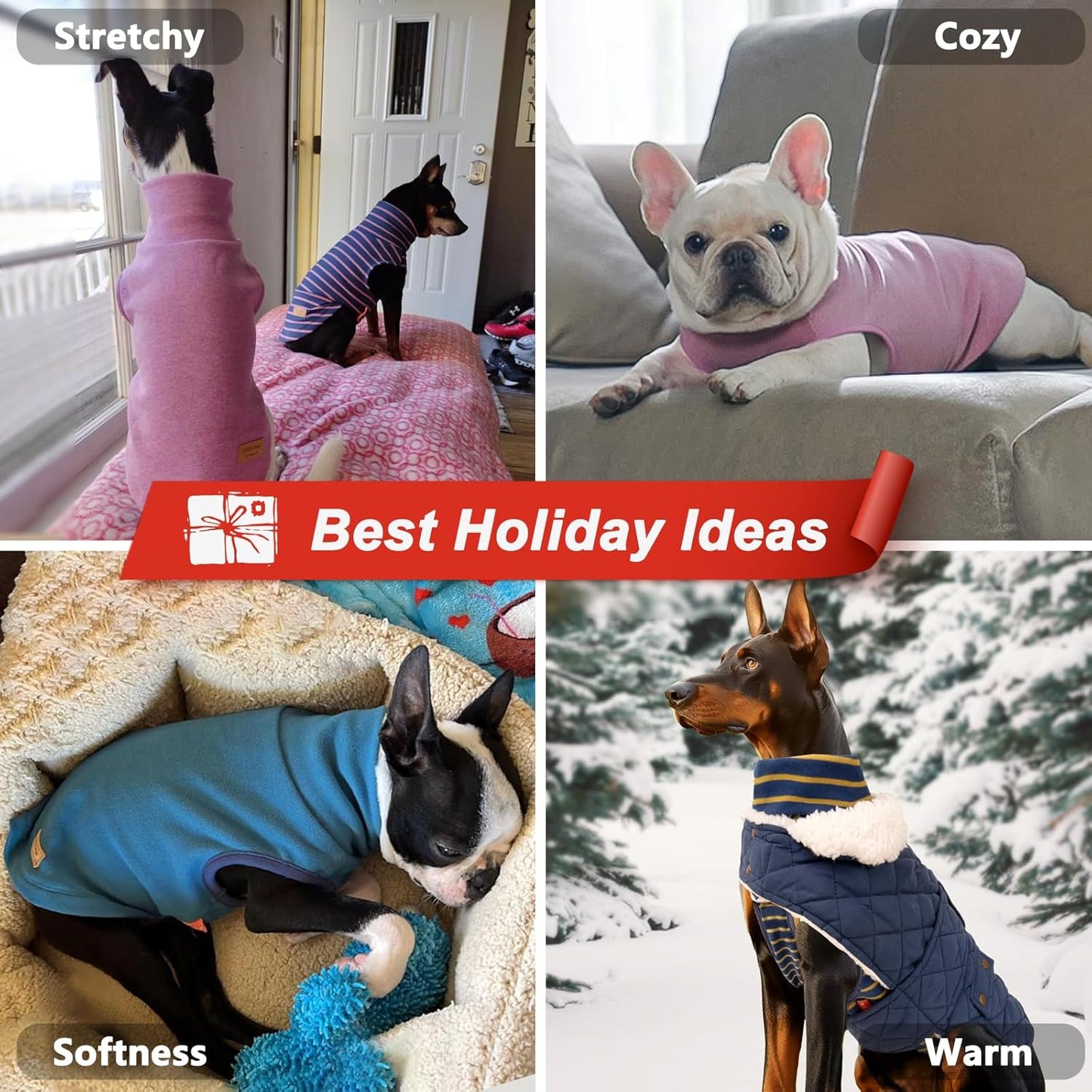 KYEESE 2Pack Dog Sweater Warm Pets Fleece Sweater Turtleneck Dog Outfit for Small Dogs Boy Girl Soft Lightweight Dogs Clothes Comfy Sleeveless Doggie Sweatshirt Stretchy Pet Coat Red,S