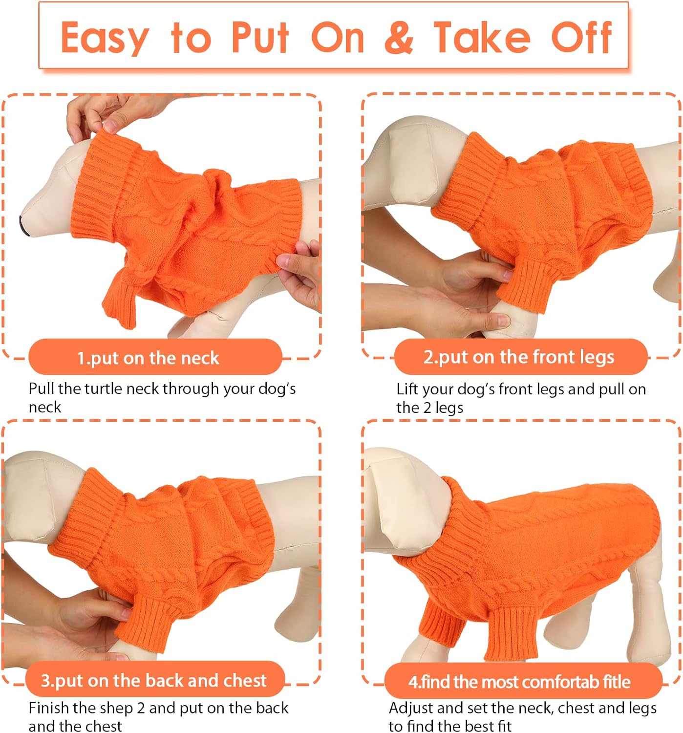 Queenmore XXL Dog Sweaters,Large Dog Sweater for Pitbull Doberman,Warm Turtleneck Knitted Big Pet Sweater for Male Femal Dogs,Extra Large Size Pet Winter Clothes (Orange,2XL)