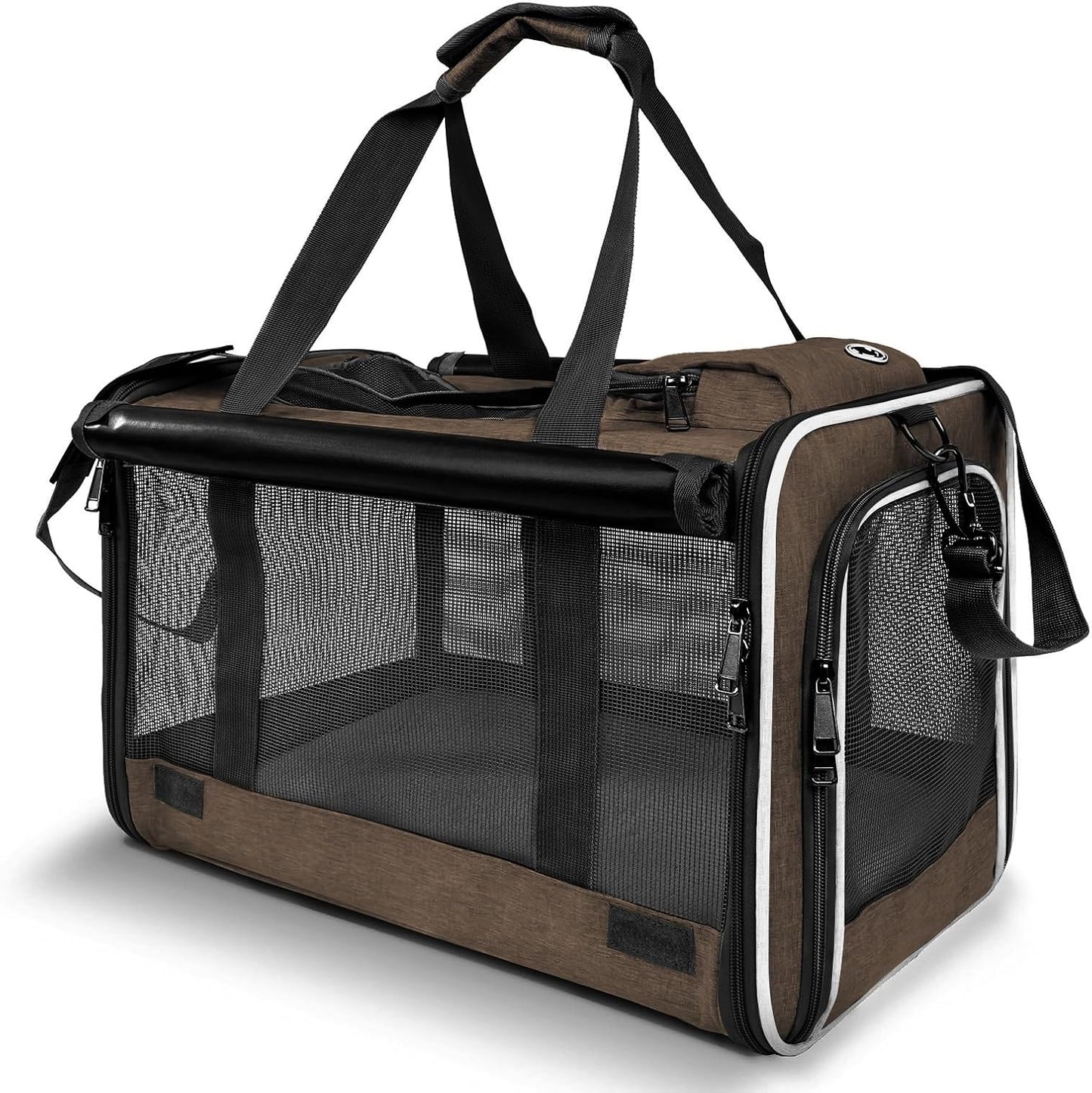 Pet Carrier for Large Cat Soft-Sided Animal Traveling Bag for Medium Cat up to 20lbs / Washable Small Dog Puppy 10 lbs Crate Case with Privacy Curtains for Home Outdoor Travel Mocha Brown