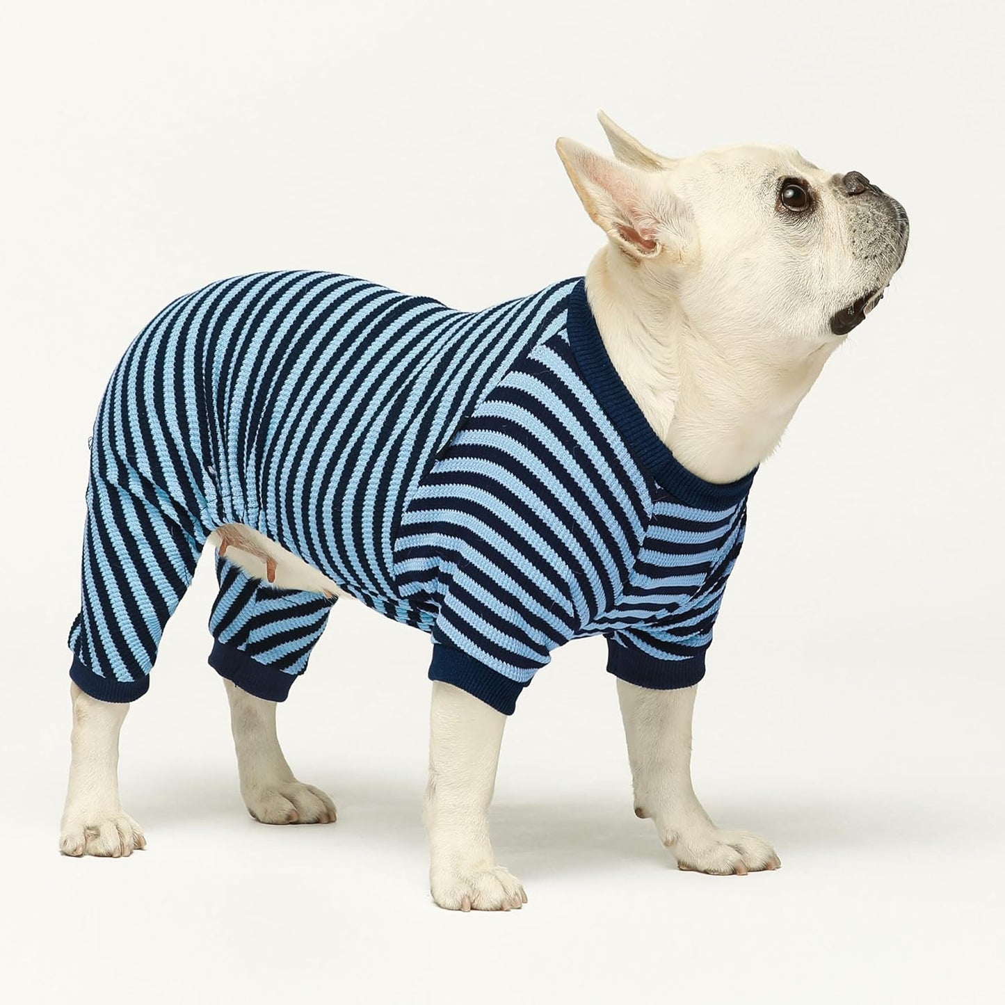 Fitwarm Blue and White Striped Dog Pajamas, Waffle Dog Clothes for Small Dogs Girl Boy, Puppy Onesie with Feet, Pet Cat Outfit, Medium