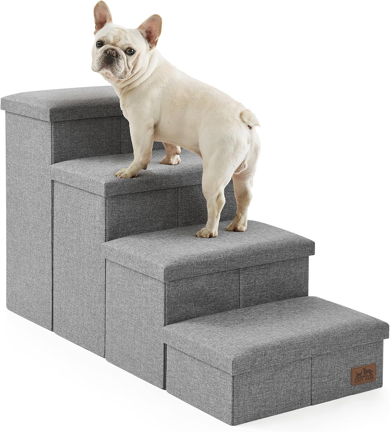Dog Stairs with Storage, 4-Step Wider Sturdy Dog Steps for Small/Medium/Large Dogs and Older Cats, Folding Doggie Ramp for Bed/Couch/Car Hold Up to 180 lbs (22" H, Grey)