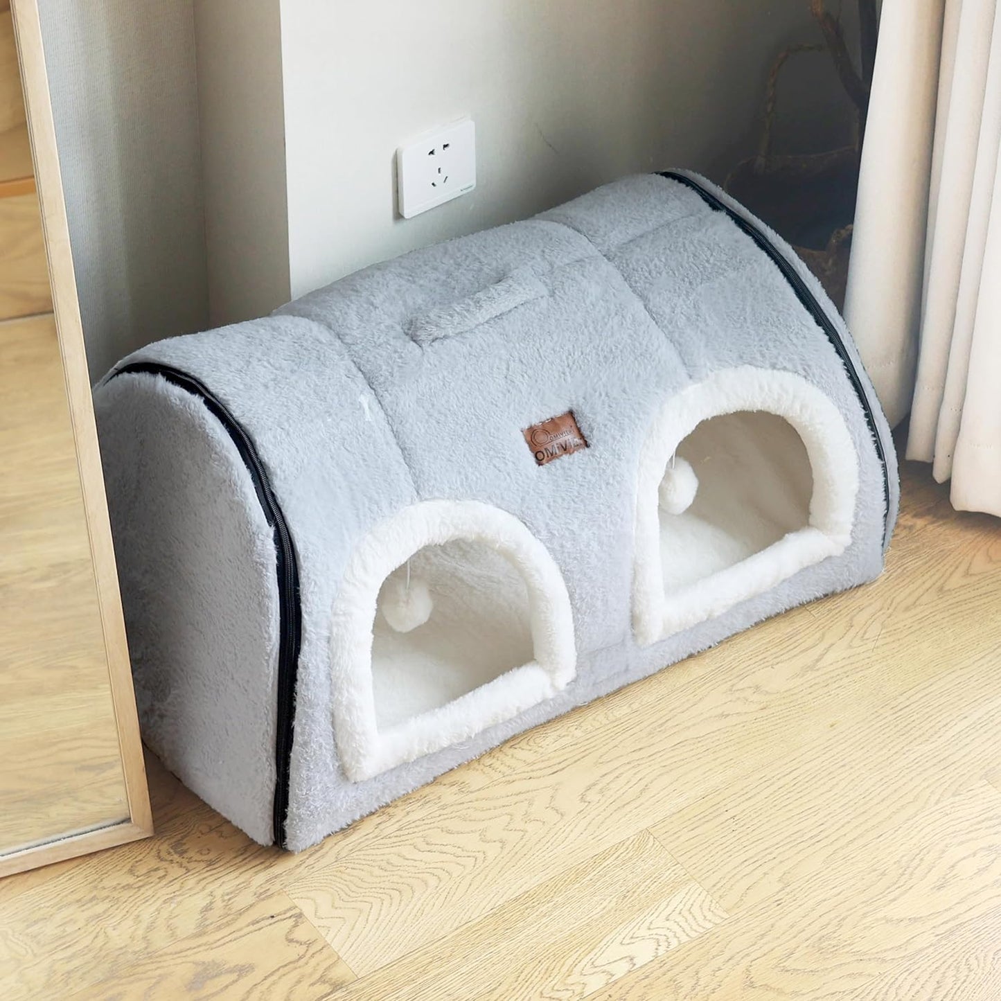 Cat Bed for Indoor Cats，Foldable cat cave，Anti-Slip & Water-Resistant Bottom，cat Houses for Indoor Cats or Small Dogs, Kitten Tent, Rabbit Double Hole Bed:(27.5"×15.3"×15.3"
