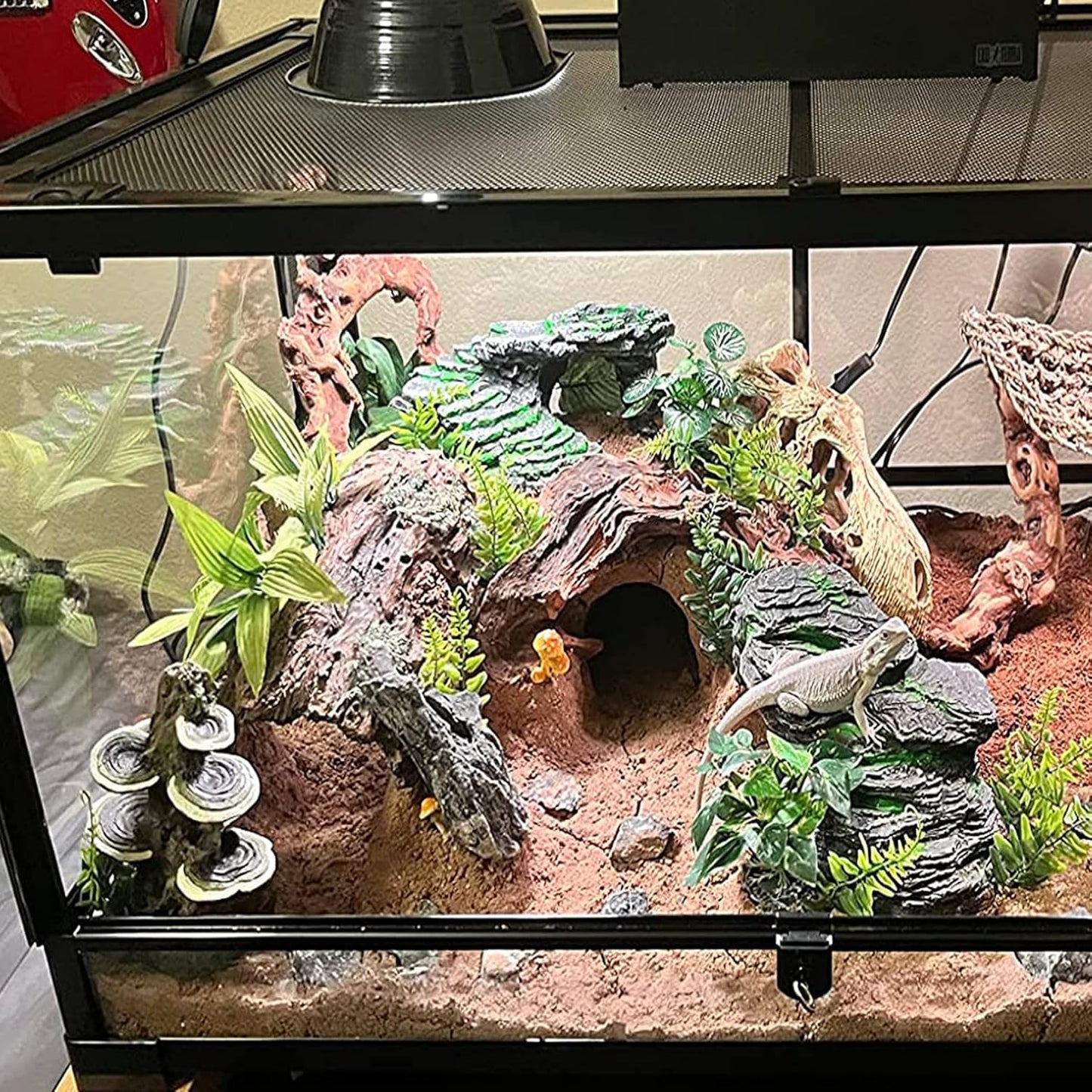 Resin Turtle Basking Platform,Turtles Rock Dock Climbing Ramp Cave Hideout Decor Reptile Terrariums Resting Terrace Stone Habitat Decoration for Small Lizards, Frogs, Snakes,Chameleon