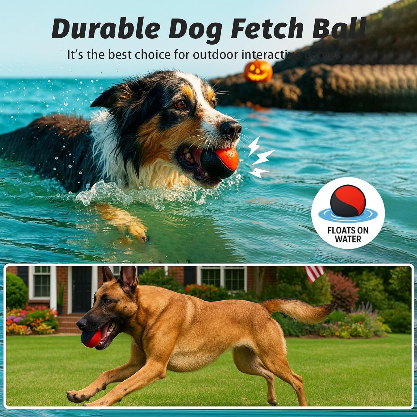 Interactive Squeaky Dog Toys Balls – Durable Rubber Dog Toy for Aggressive Chewers,High Bounce Dog Ball & Floating Fetch Ball,Indestructible Chew Toy for Medium & Large Dogs