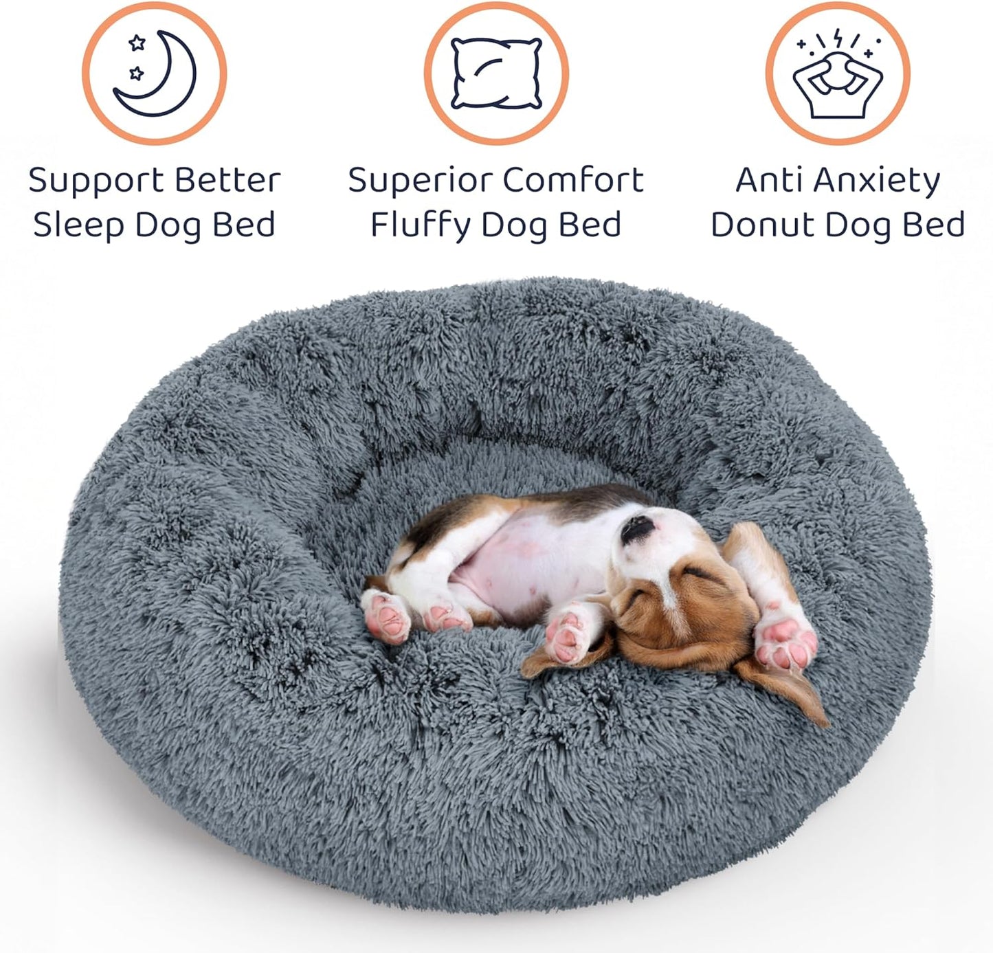 Donut Dog Bed - Premium Comfort for Anxiety Relief - Fluffy & Calming Design with Ultra-Plush Support | Cozy Round Dog Bed with Super Soft Circle Style (Size M Dark Grey)