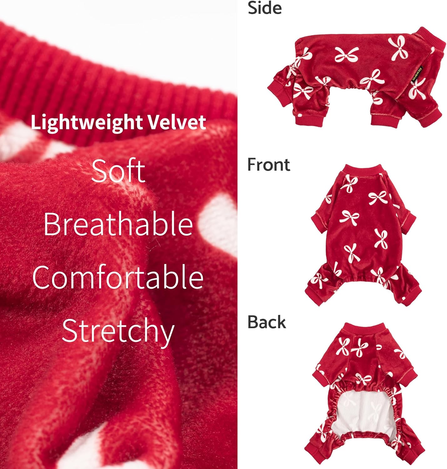 Fitwarm Bowknot Dog Pajamas, Warm Clothes for Small Dogs Girl, Fleece Pet Onesie with Feet, Burgundy Red, White, Large