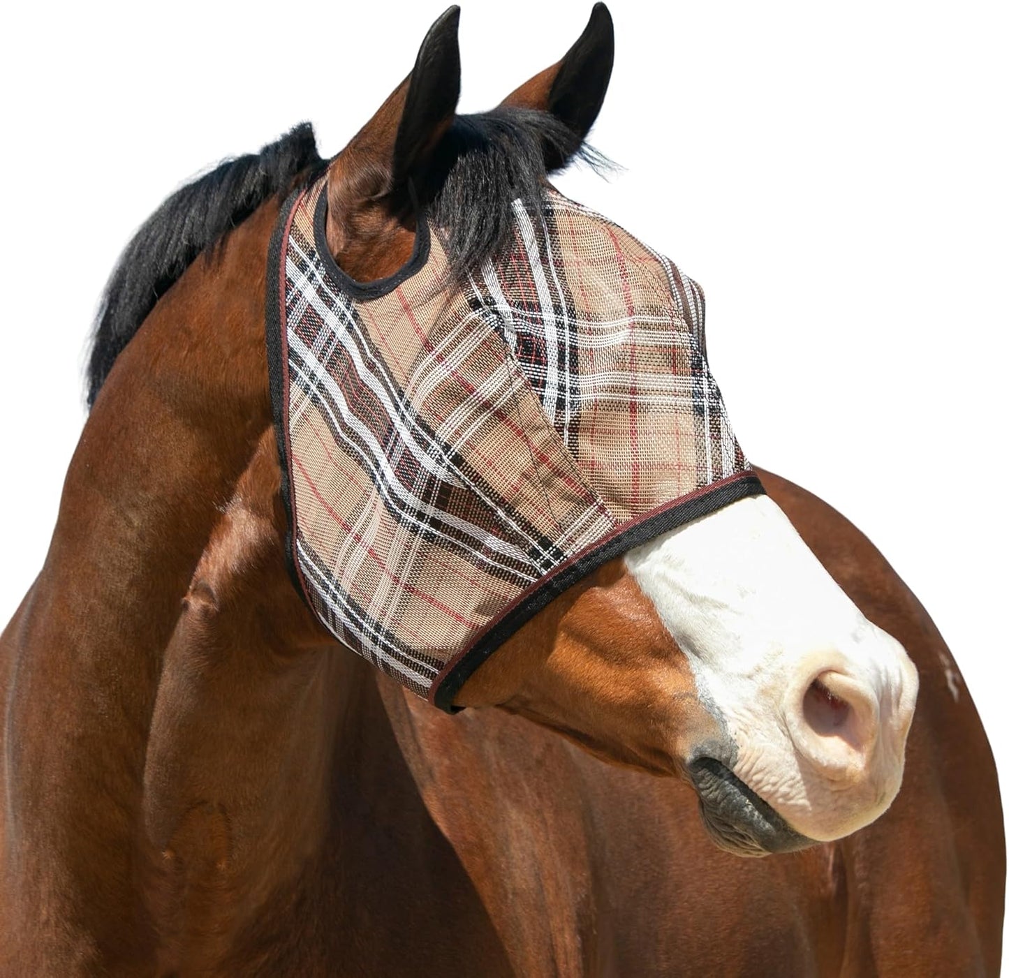 Kensington UV Horse Fly Mask with Web Trim - Protective Mask with Dual Ear Opening & Forelock Freedom - Small, Deluxe Black