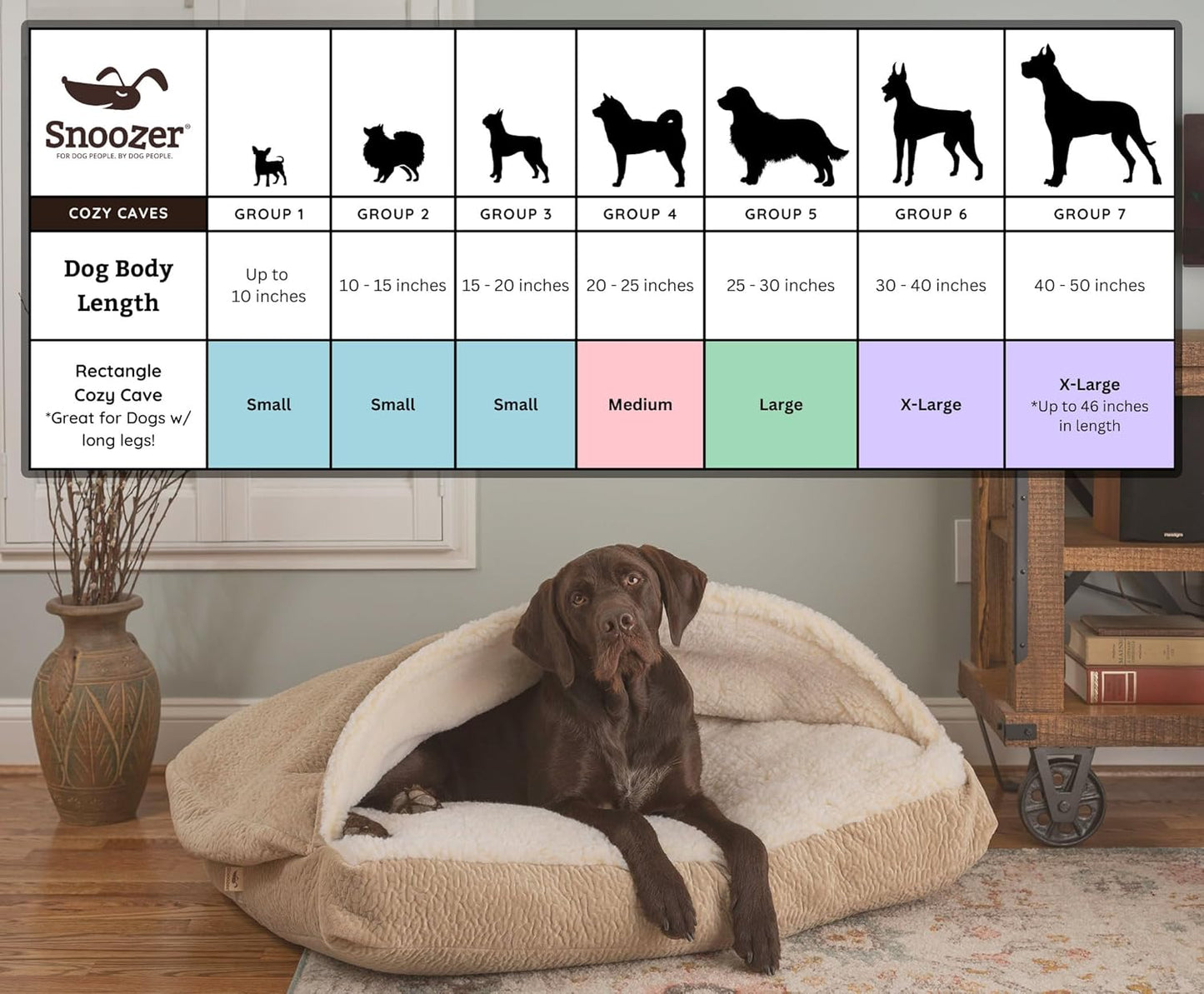 Snoozer Pet Products Luxury Rectangle Cozy Cave Dog Bed with Microsuede, Showdog Collection, Large, Merlin Pewter