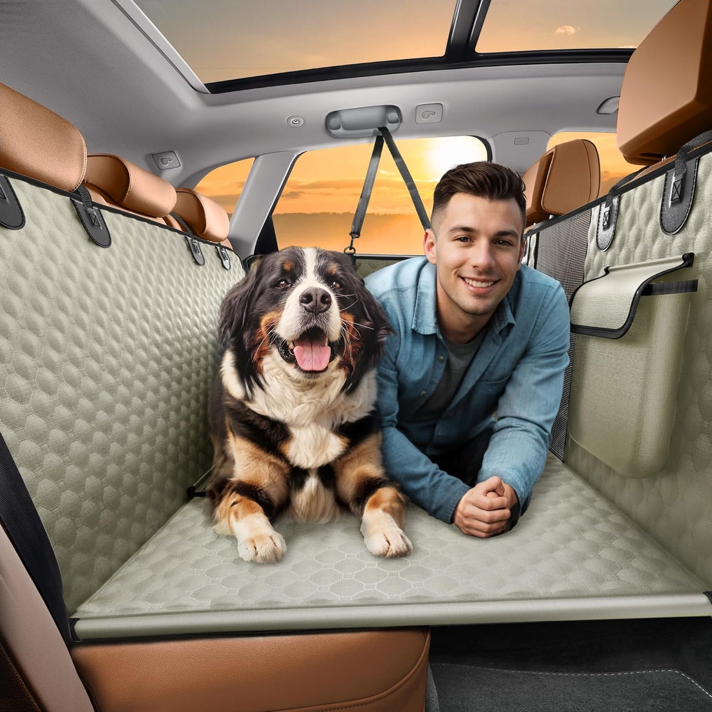 Back Seat Extender for Dogs, Heavy Duty Dog Car Seat Cover for Back Seat and Aggressive Chewer, Large Hard Bottom Car Seat Cover for Dogs, Dog Hammock for Car, Travel Pet Car Bed for Car, SUV, Truck