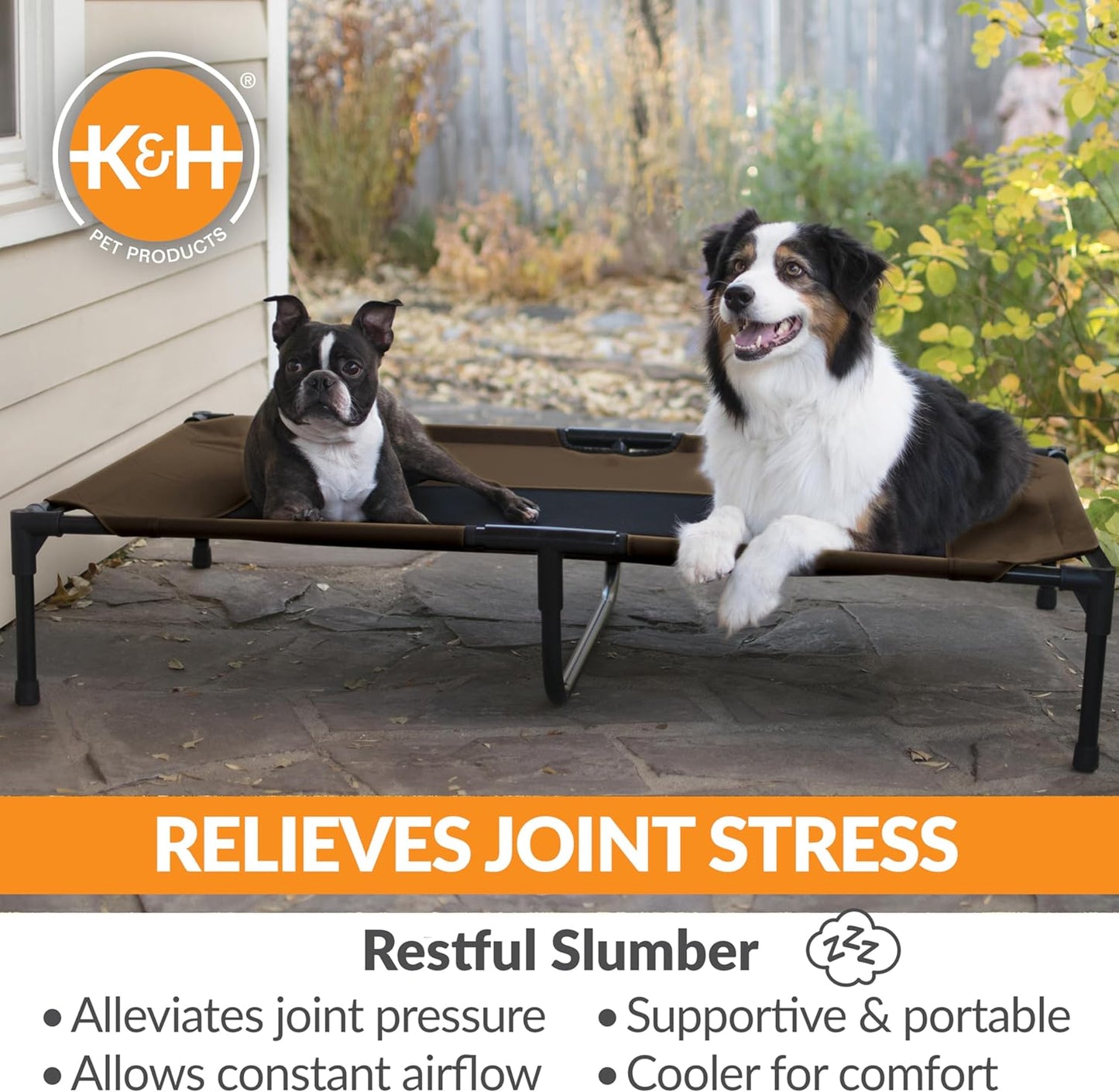 K&H Pet Products Outdoor Elevated Dog Cot, Breathable Cooling Elevated Cot Hammock Pet Bed for XL Dogs, Washable Mesh Cover, Raised Metal Frame, Collapsible, Portable - Extra-Large 50 X 32 Chocolate