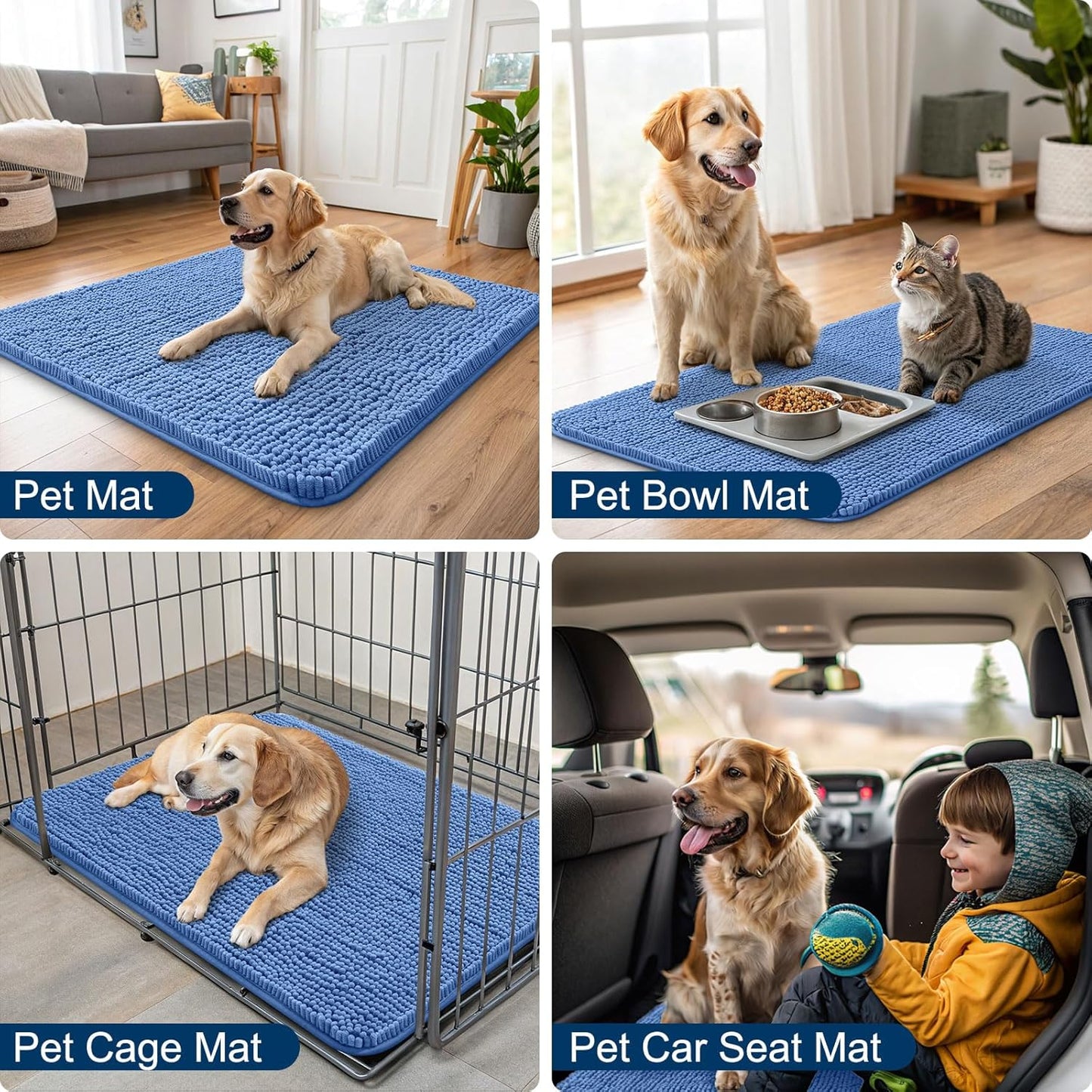 Smiry Dog Door Mat for Muddy Paws 24x16, Absorbs Moisture and Dirt Doormat, Non-Slip Washable Quick Dry Chenille Front Door Mat Indoor Entrance, Entryway Carpet for Inside Floor, Cornflower Blue