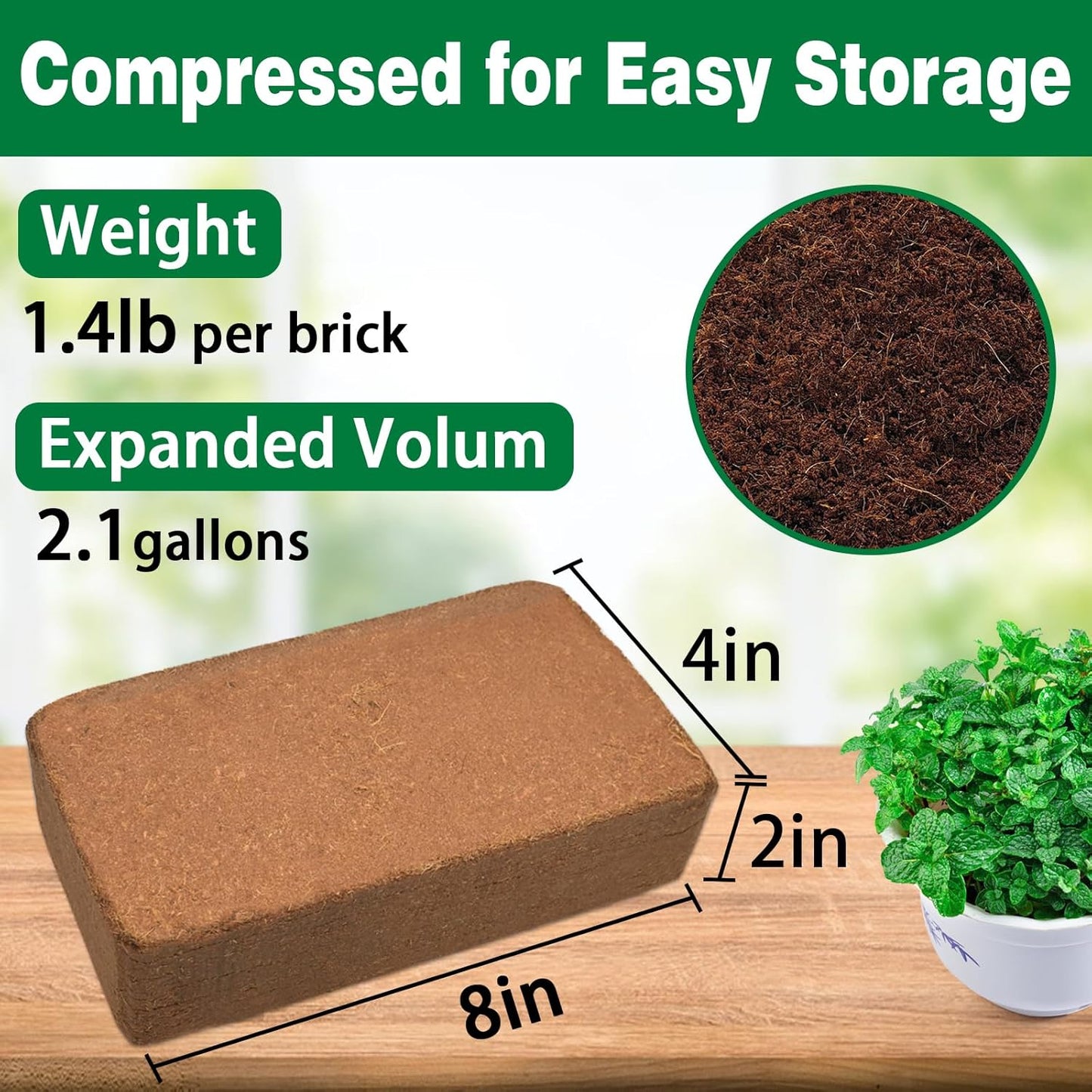 ZeeDix 6 Pcs Coco Coir Brick for Plants, 100% Organic Coconut Coir Bricks with Low EC and pH Balance, Compressed Coconut Husk Bricks for Gardening, Planting, Organic Potting Soil, High Water Retention