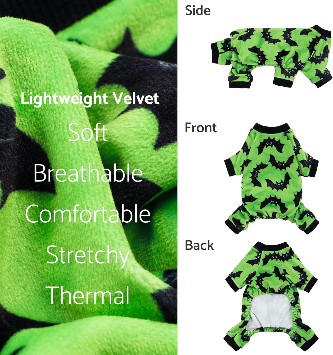 Fitwarm Halloween Bat Dog Pajamas, Funny Costumes for Small Dogs Boy Girl, Pet Outfit, Lime Green, Black, XS