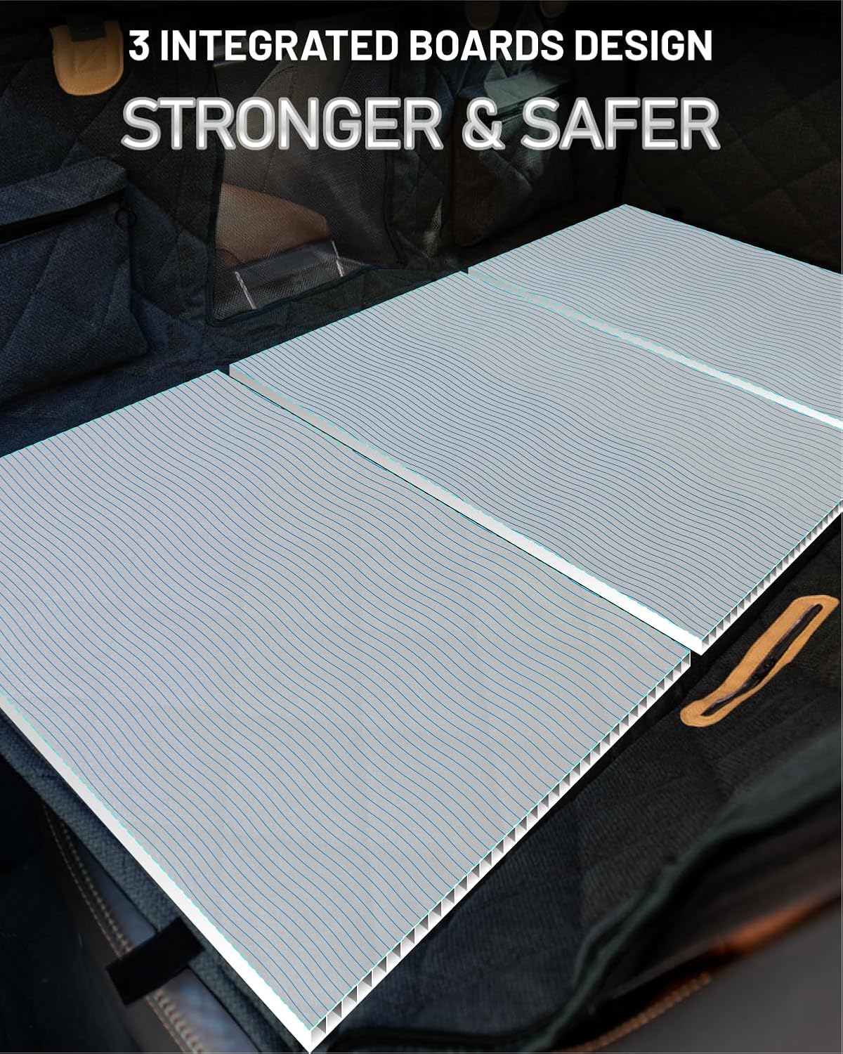 Back Seat Extender for Dog, Waterproof Dog Car Seat Cover for Back Seat, Hard Bottom Car Seat Cover, Large Space Hammock for Full-Size Crewcab Trucks, Pet Seat Cover Holds 450lbs(Black)