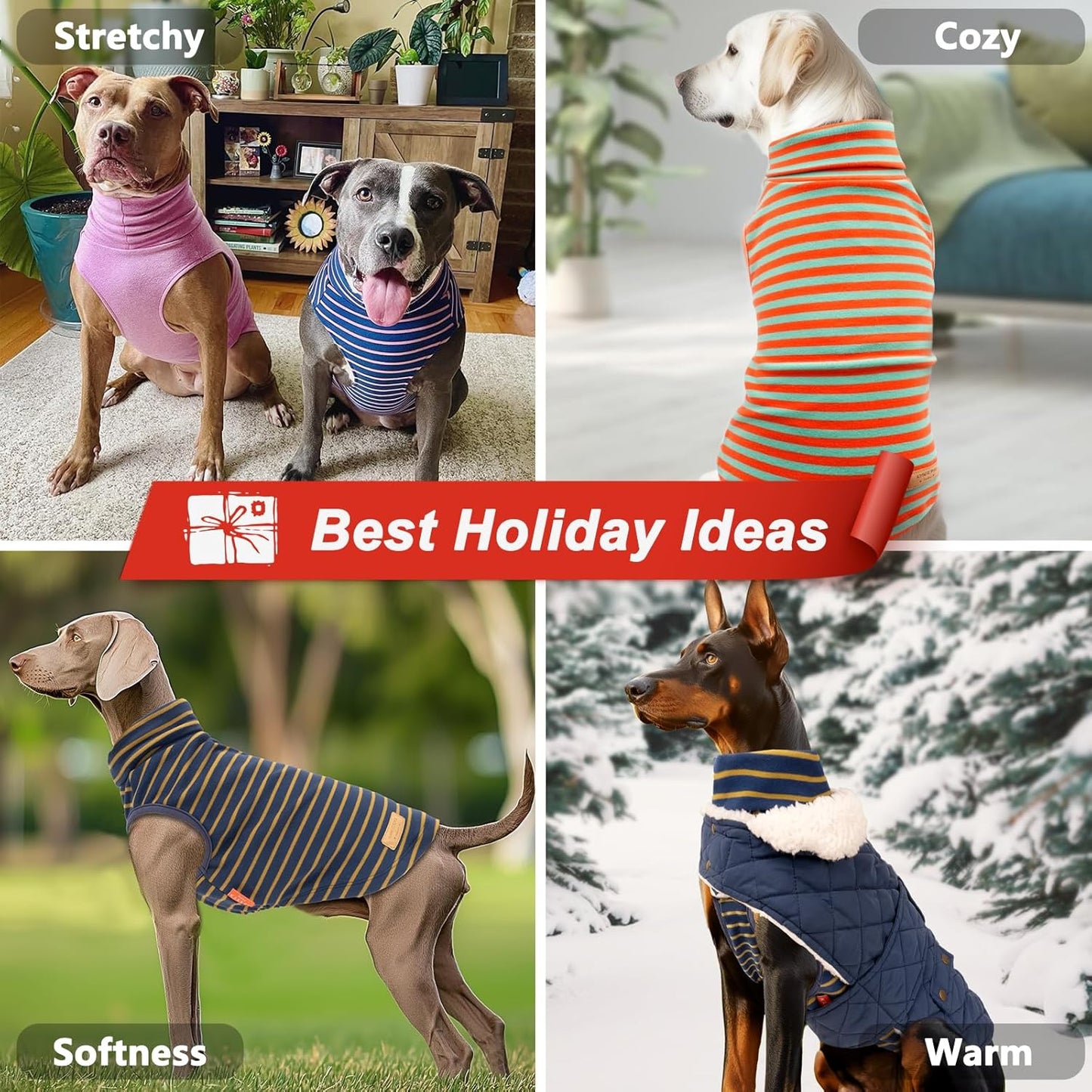 KYEESE 2Pack Dog Sweater Stretchy Dog Sweaters for Large Dogs Pullover Dogs Clothes Soft Pets Sweatshirt Turtleneck Pet Coats