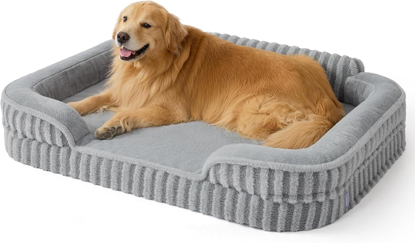 LE SURE Cute XL Dog Beds, Orthopedic Waterproof Dog Bed for Extra Large Dogs, Non-Slip Bottom and Egg-Crate Foam Big Pet Couch Sofa with Washable Removable Cover, Grey