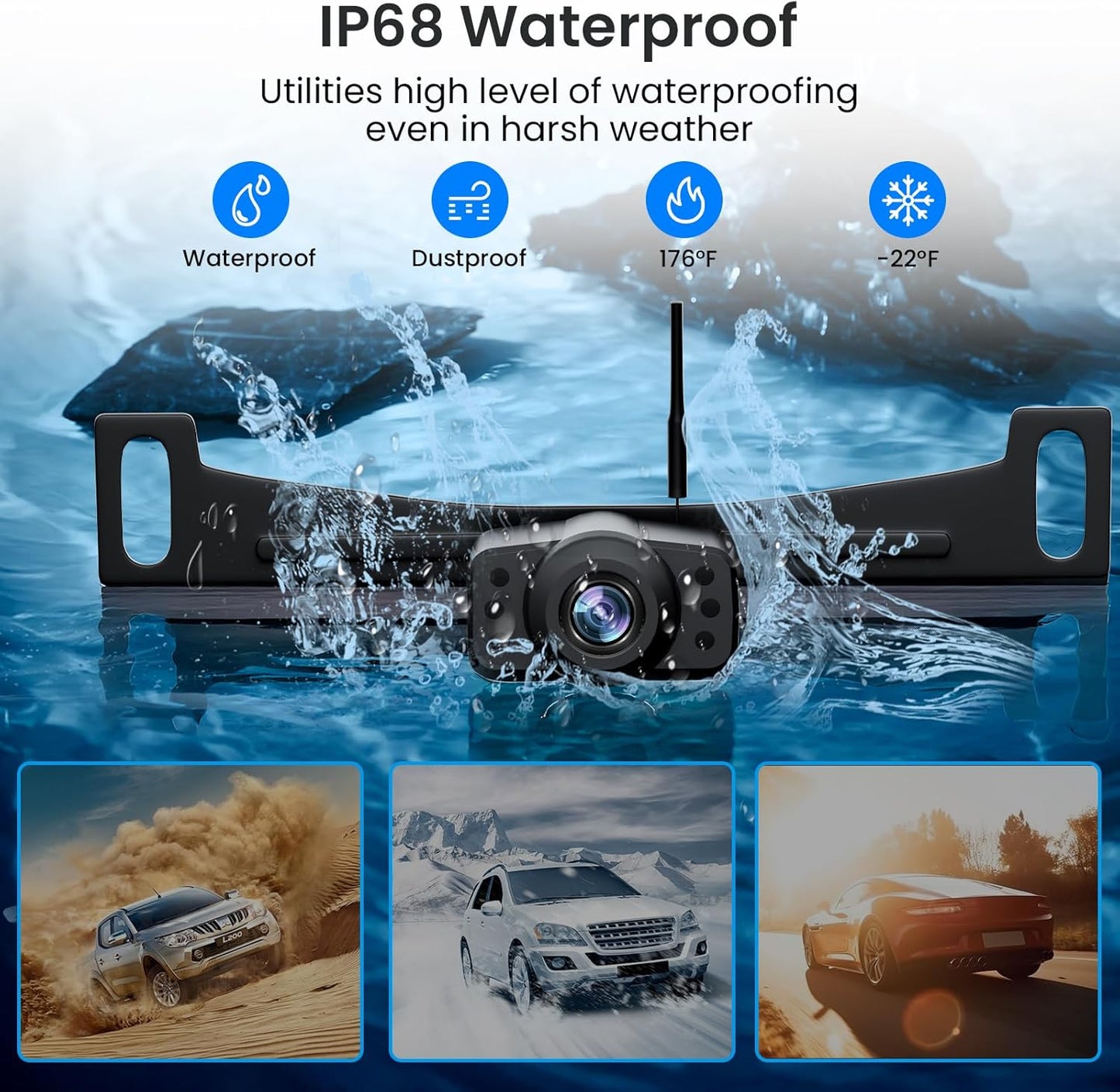 Wireless Backup Camera, 5'' HD 1080P Backup Camera for Car, Reverse Rear Camera with Night Version 130° Wide Angle, Waterproof, Strong Signal for Car, Van, Truck, Trailer
