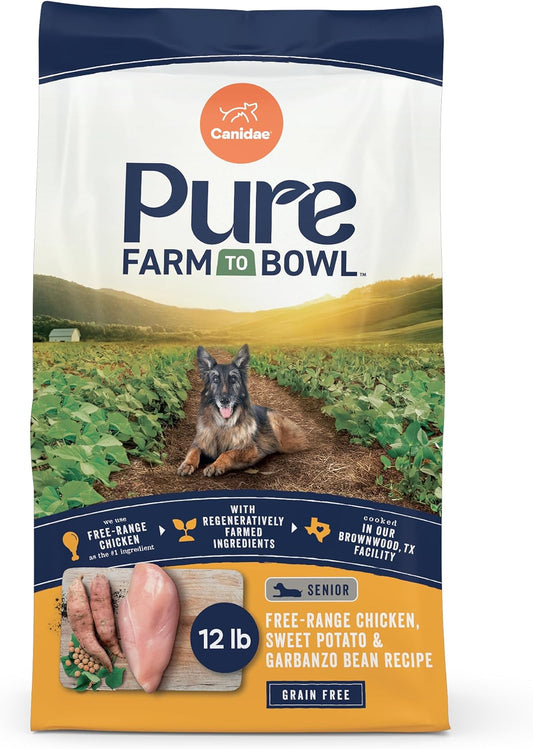 Canidae Pure Farm to Bowl Free-Range Chicken, Sweet Potato & Garbanzo Bean Grain-Free Senior Dog Food, Adult 12lb