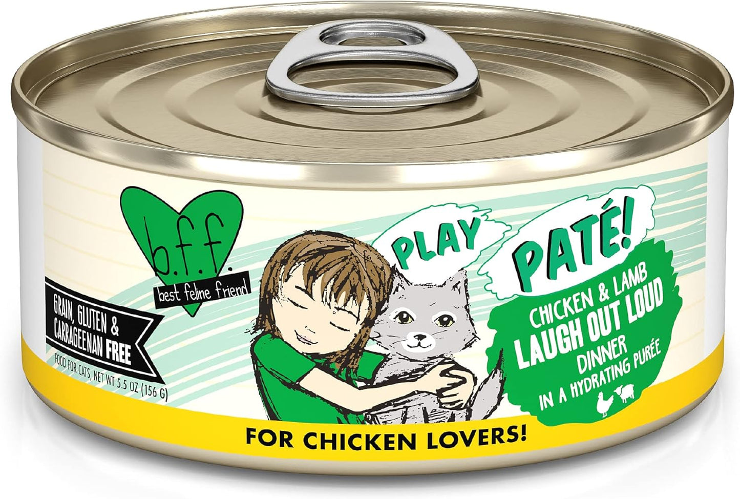 Weruva B.F.F. Play - Best Feline Friend Paté Lovers, Aw Yeah!, Chicken & Lamb Laugh Out Loud with Chicken & Lamb, 5.5oz Can (Pack of 8)