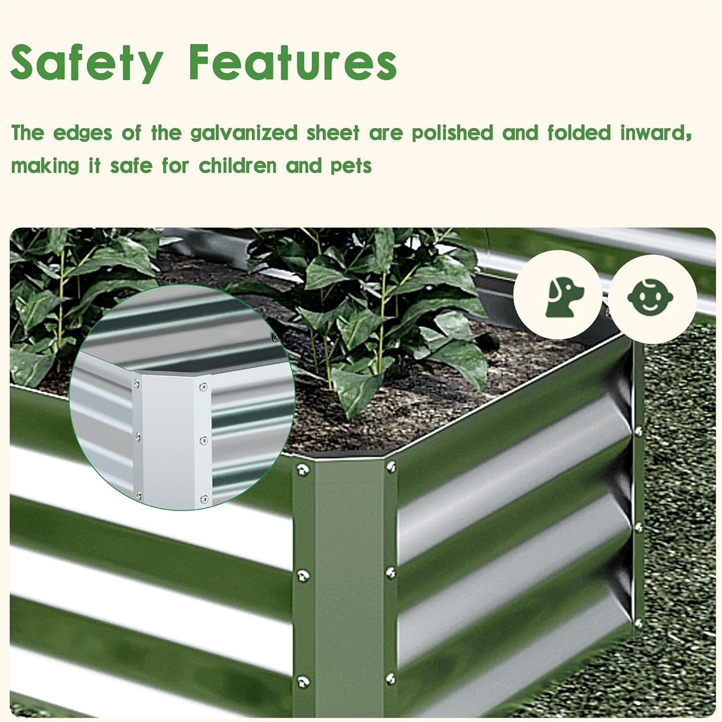 EKX 8x2x2FT Galvanized Raised Garden Bed, Raised Garden Bed Kit-Metal Planter Box Outdoor,Planting for Vegetables, Fruits,Herbs, Flowers-Slive