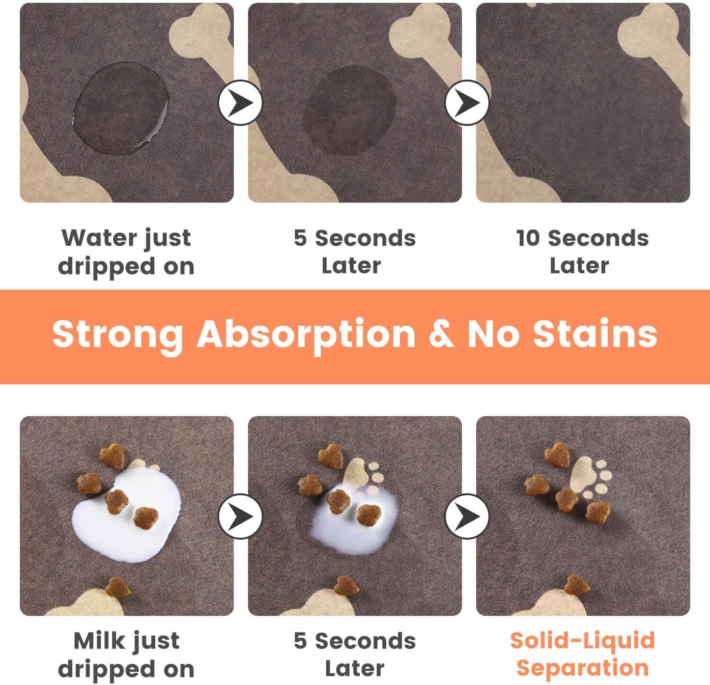 Pet Feeding Mat-Absorbent Pet Placemat for Food and Water Bowl, with Waterproof Rubber Backing, Quick Dry Water Dispenser Mat for Dog and Cat (17"x27", Brown)