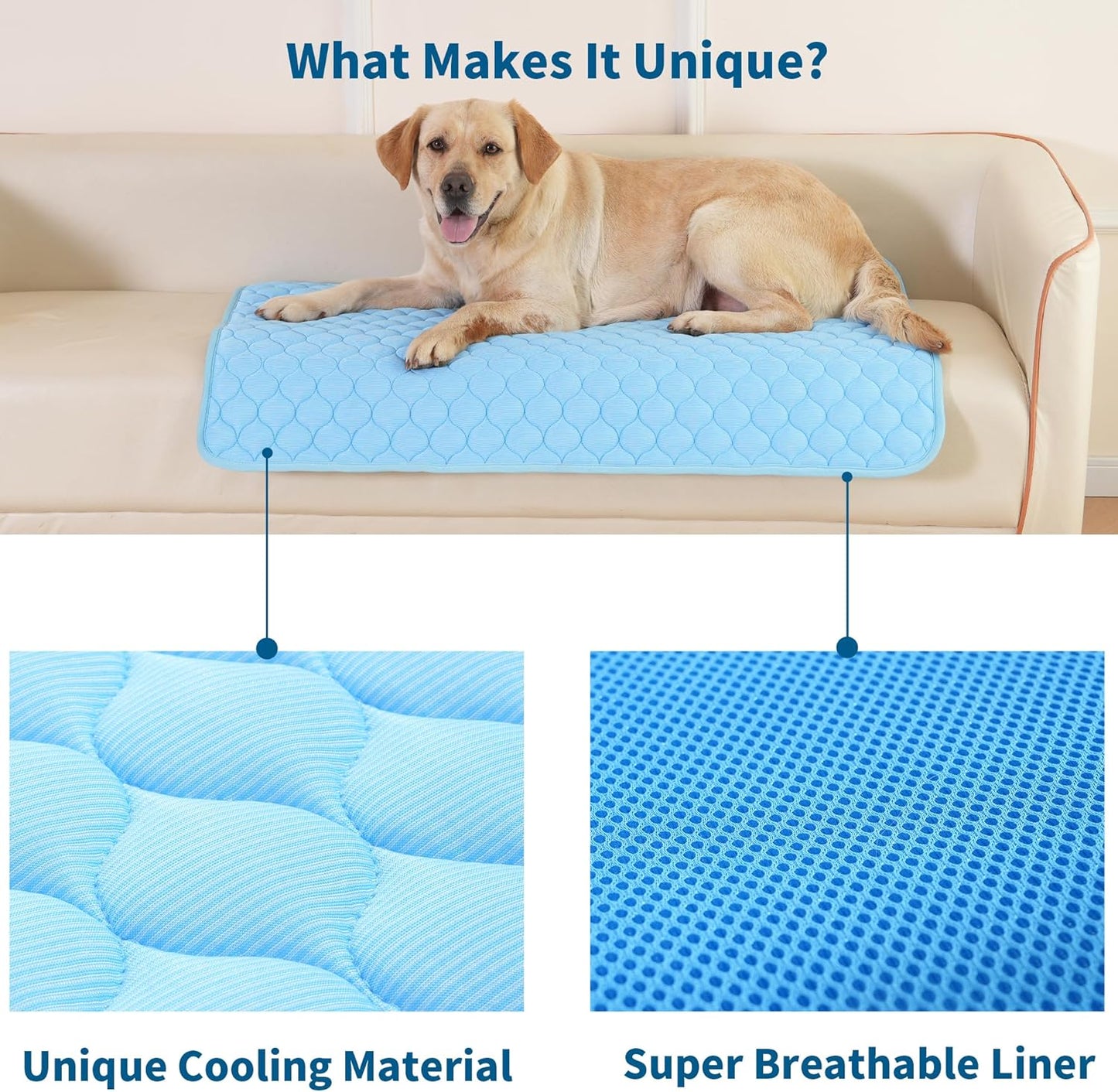 Dog Cooling Mat, No Need to Freeze Or Refrigerate This Cool Pet Pad Cat Mats- Keep Your Pet Cool, Machine Washable. (59" x 39" (XXL), Blue)