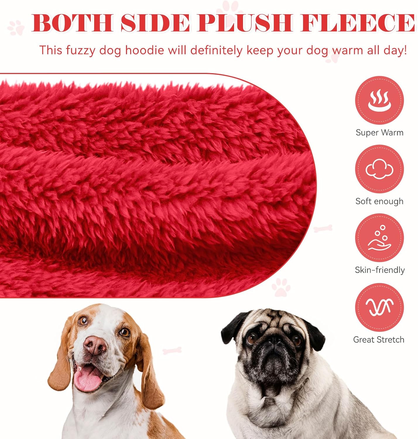Fuzzy Dog Sweaters for Large Dogs Soft Double-Sided Plush Fleece Pet Sweater Clothes Pet Coats Dog Hoodie Sherpa Hooded Sweatshirt(Red-L)