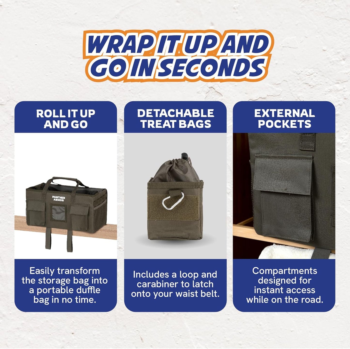 Panther Armor Dog Travel Bag Hanging Dog Organizer & Pet Storage Tote Bag for Supplies | Waterproof Door Storage & Closet Organizer | Food & Treat Container for Travel Accessories