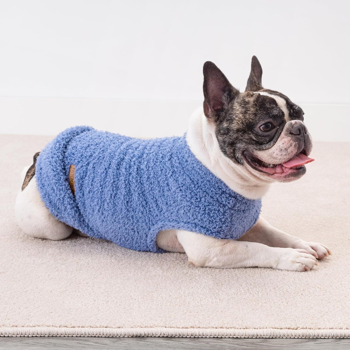 Fitwarm 2 Pack Striped Fleece Dog Sweater, Warm Winter Clothes for Small Dogs Boy Girl, Fuzzy Pet Outfit, Sky Blue, Olive Green, Large