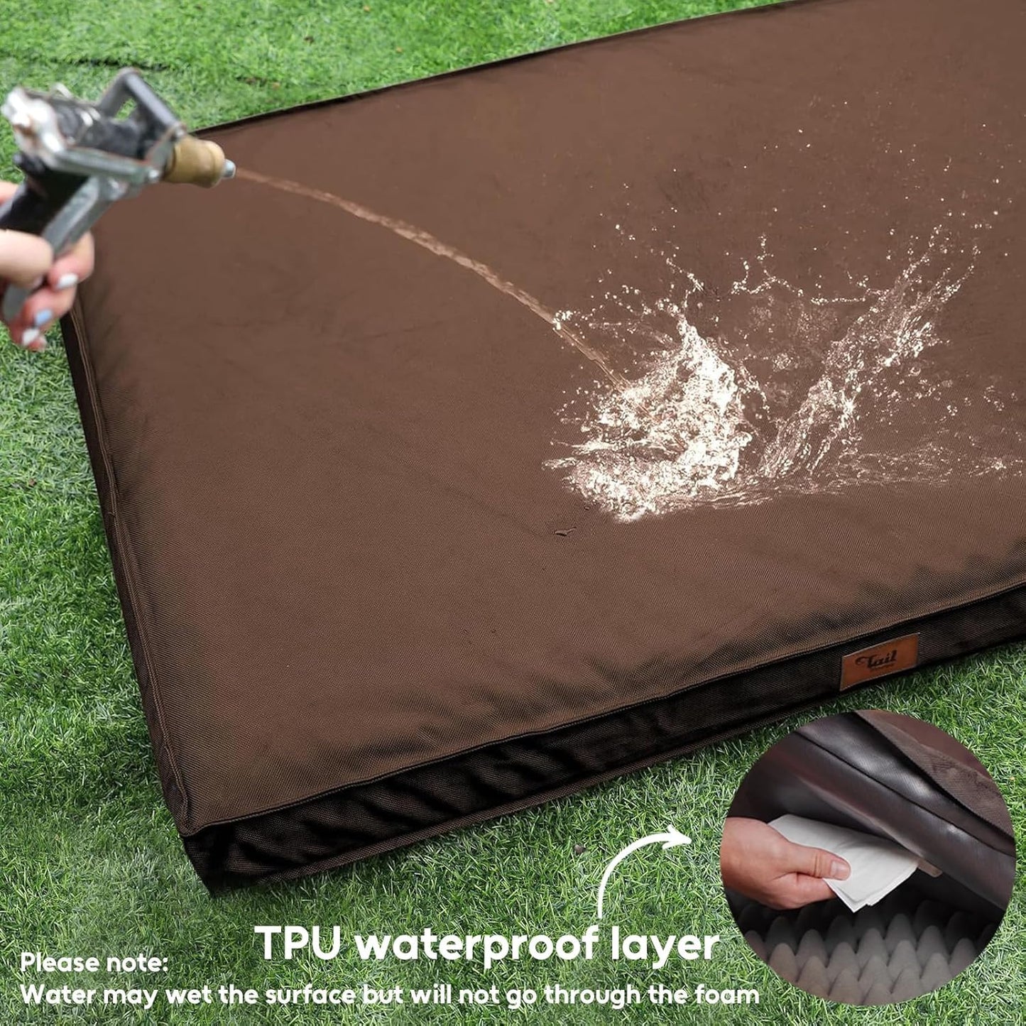 Outdoor Dog Bed for Small Dogs, Waterproof Dog Crate Bed for Small Dogs, Orthopedic Egg Crate Foam Puppy Beds with Washable and Removable Oxford Cover, Brown