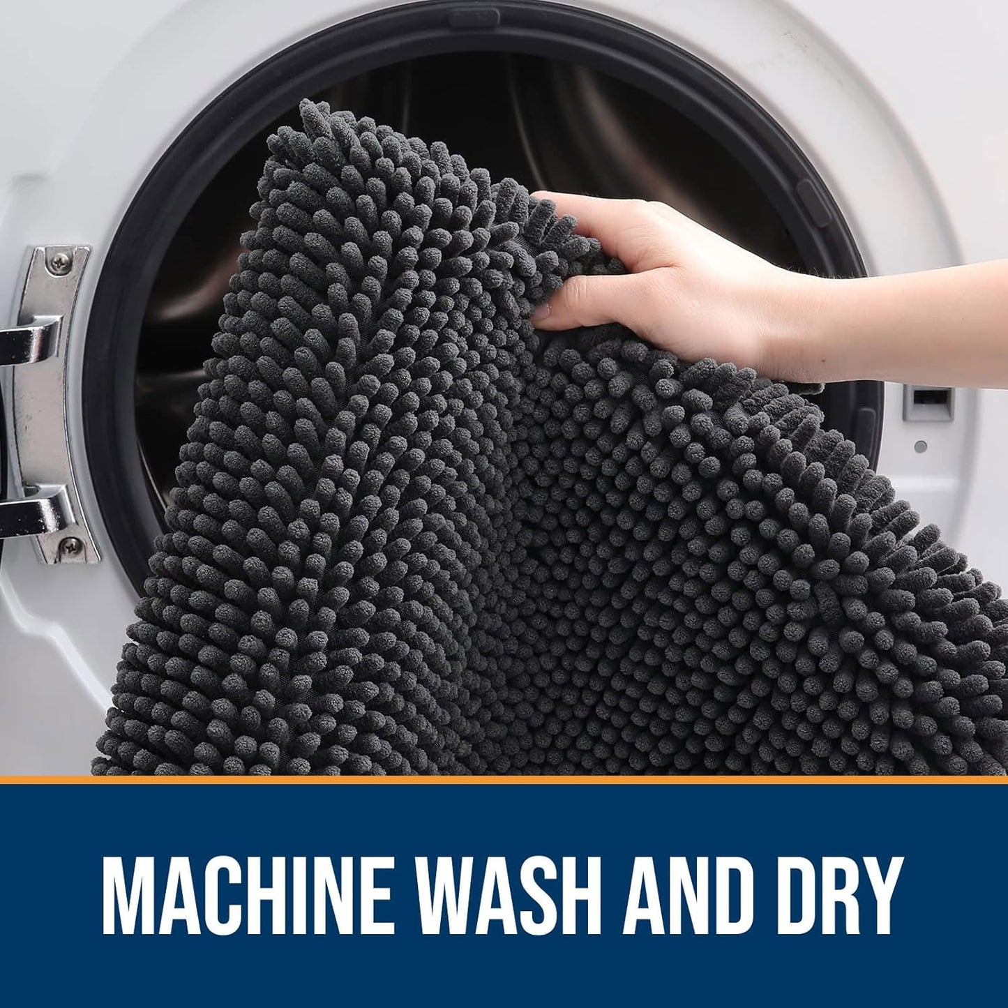 OLANLY Dog Door Mat for Muddy Paws 45x27, Absorbs Moisture and Dirt, Absorbent Non-Slip Washable Doormat, Quick Dry Chenille Mud Mat for Dogs, Entry Indoor Entryway Carpet for Inside Floor, Dark Grey