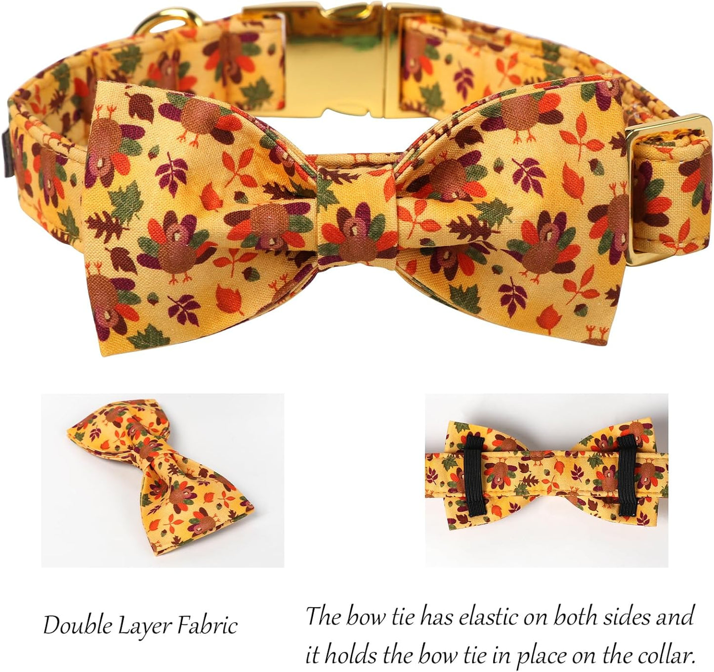 Lionet Paws Thanksgiving Day Dog Collar with Bowtie, Dogs Bowtie Collar with Metal Buckle for Dogs, Adjustable Comfortable Turkey Dog Collars Girl Boy, XS, Neck 8-12 in