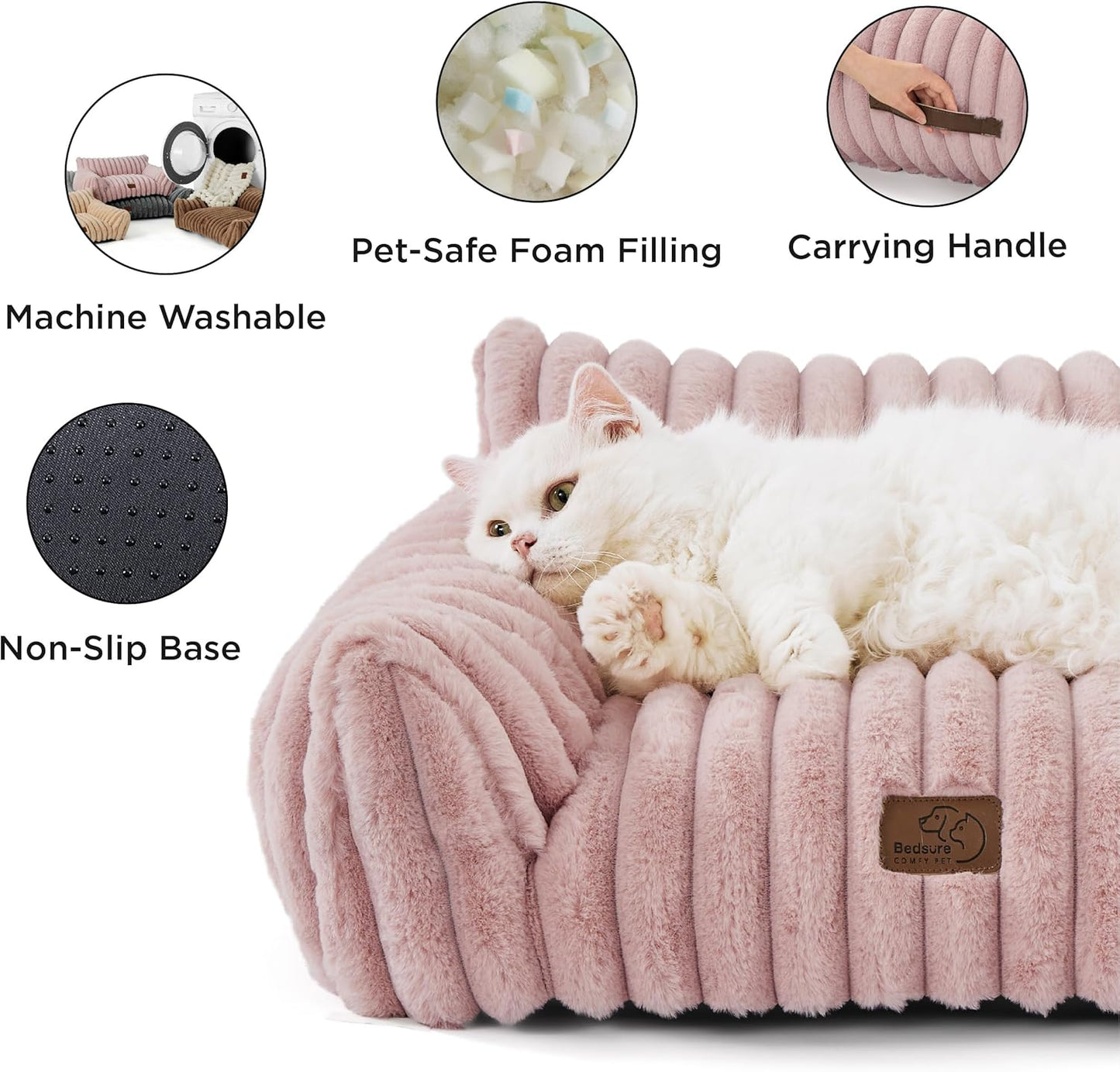 Bedsure Cute Cat Couch for Pets - Fluffy Small Dog Sofa with Premium Soft Corduroy Fleece, Pet Sofa with Removable Washable Cover, Supportive Dog Couch Bed for Small Medium Dogs, 30inch, Blush Pink