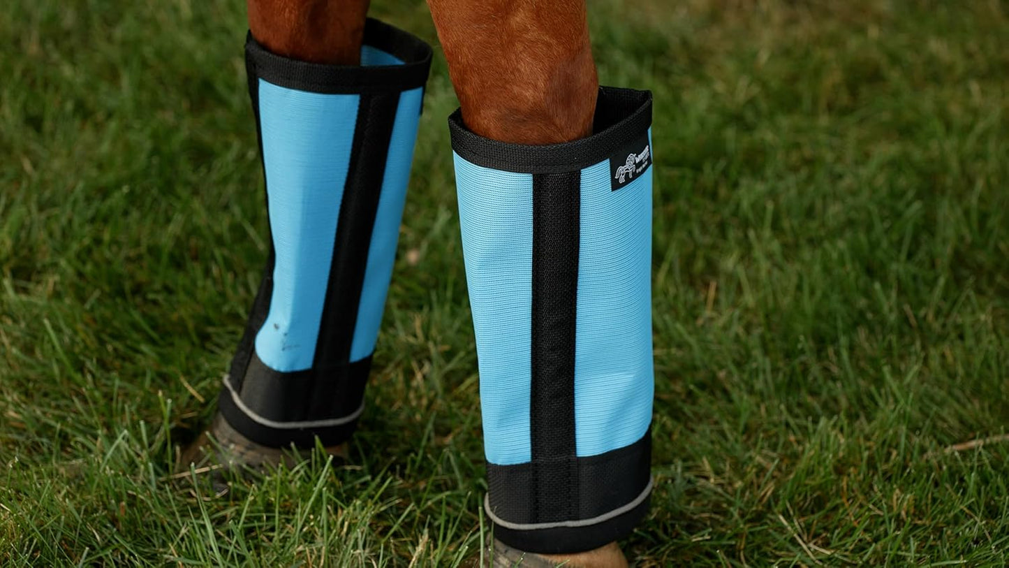 Warrior Fly Boots for Horses - Breathable Mesh Horse Boots for Fly Protection & Leg Comfort - Set of 4 (The Warrior, Light Blue)