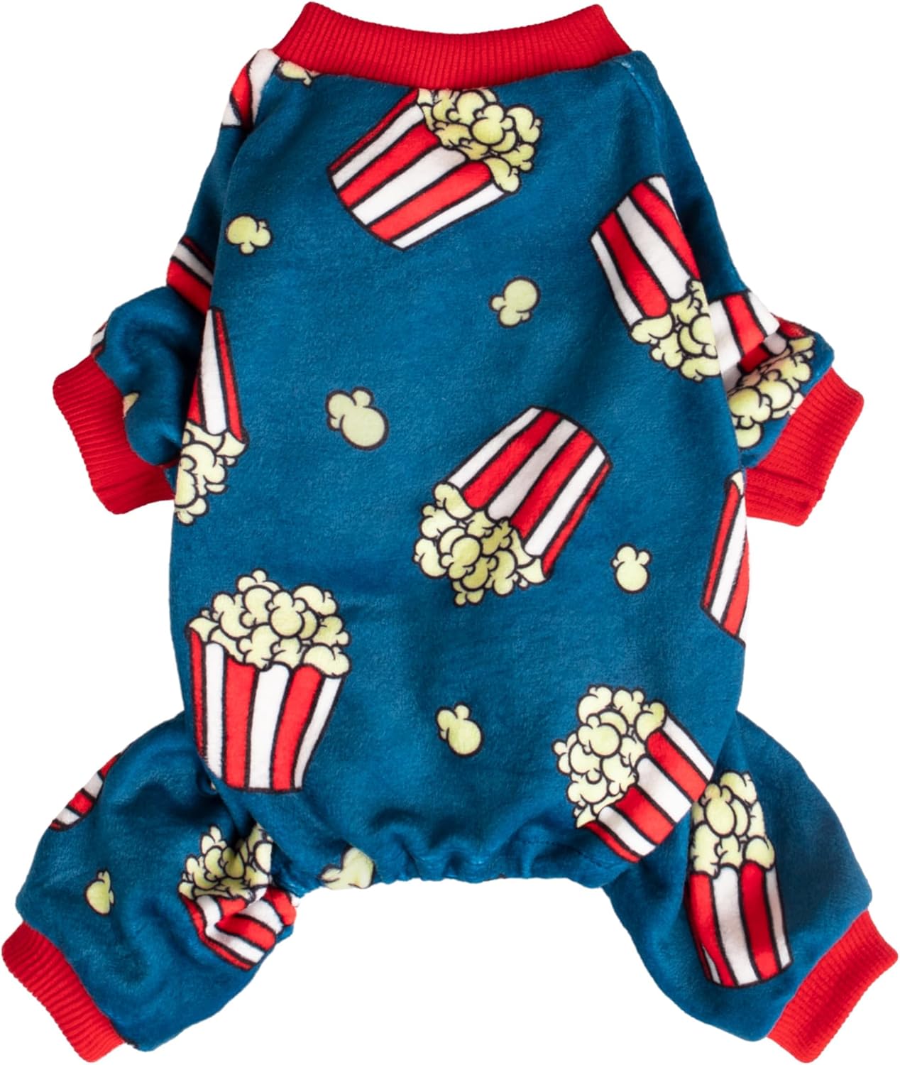 Fitwarm Popcorn Dog Pajamas, Funny Dog Clothes for Small Dogs Boy Girl, Fleece Pet Onesie with Feet, Blue, Red, White, Yellow, Small